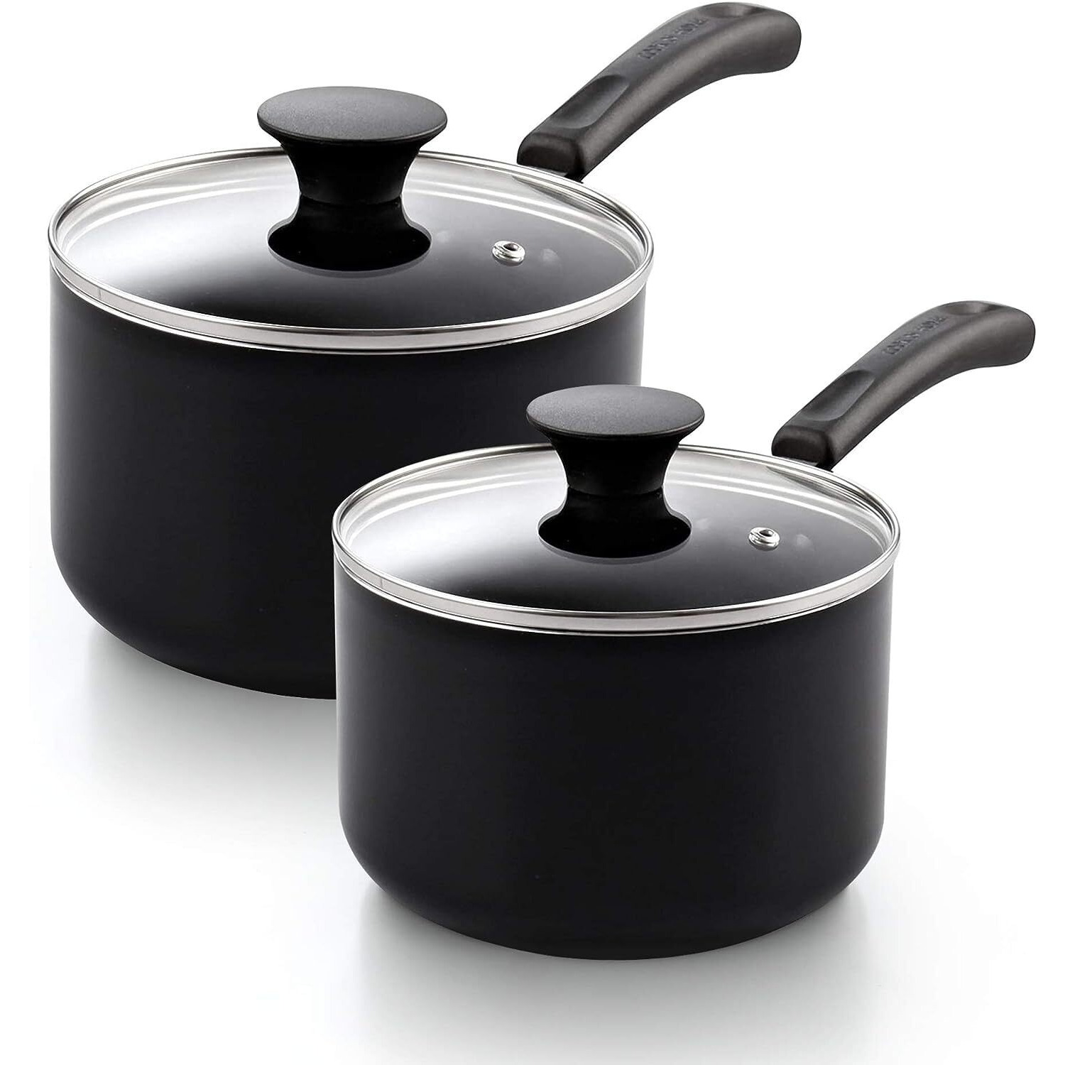 Cook N Home Nonstick Sauce Pan Set 1Qt And 2Qt, Multi-Purpose Pots Set Saucepan Kitchenware With Glass Lid, Black, Aluminum