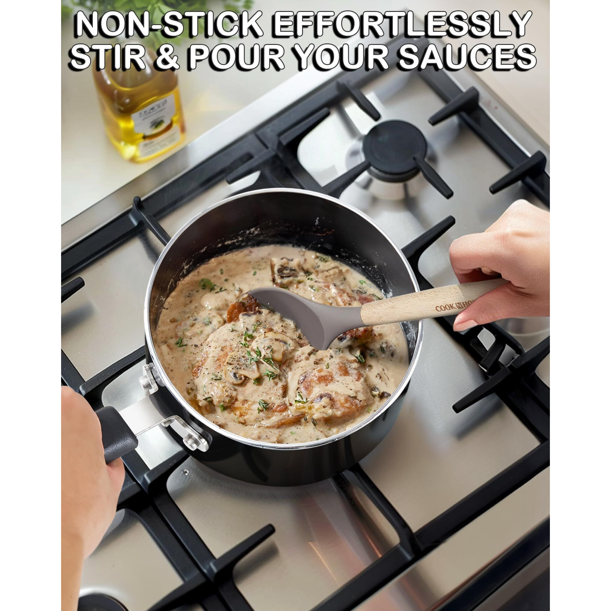 Cook N Home Nonstick Sauce Pan Set 1Qt And 2Qt, Multi-Purpose Pots Set Saucepan Kitchenware With Glass Lid, Black, Aluminum