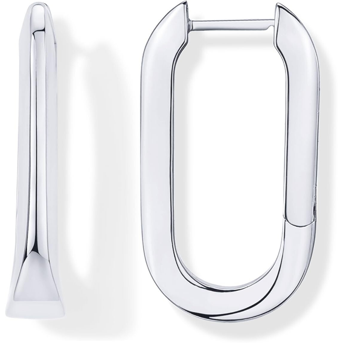 Pavoi Rhodium Plated Sterling Silver Posts Geometric Hoop Earrings For Women | Trendy Geo Long U-Shaped Huggie Hoops Earring