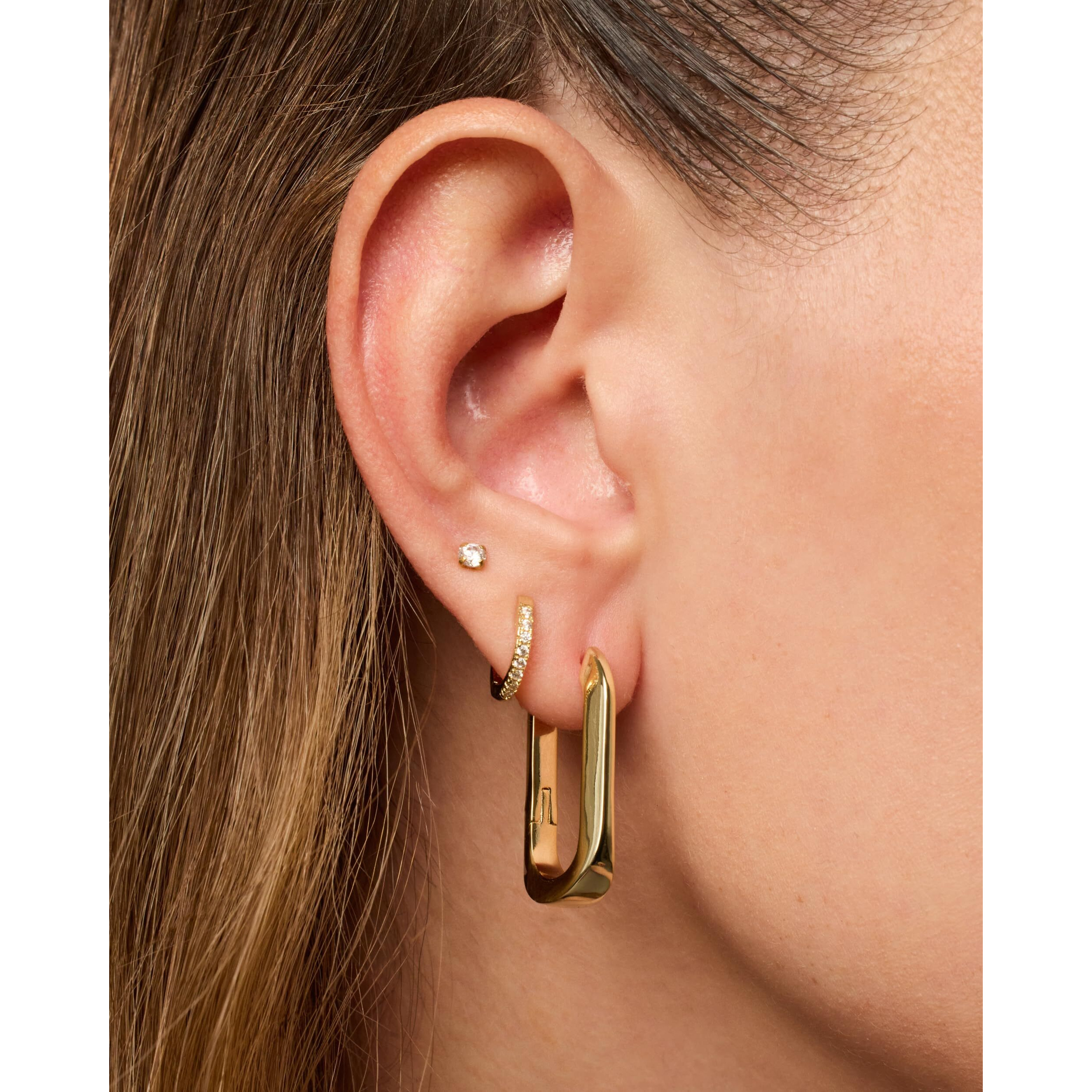 Pavoi Rhodium Plated Sterling Silver Posts Geometric Hoop Earrings For Women | Trendy Geo Long U-Shaped Huggie Hoops Earring