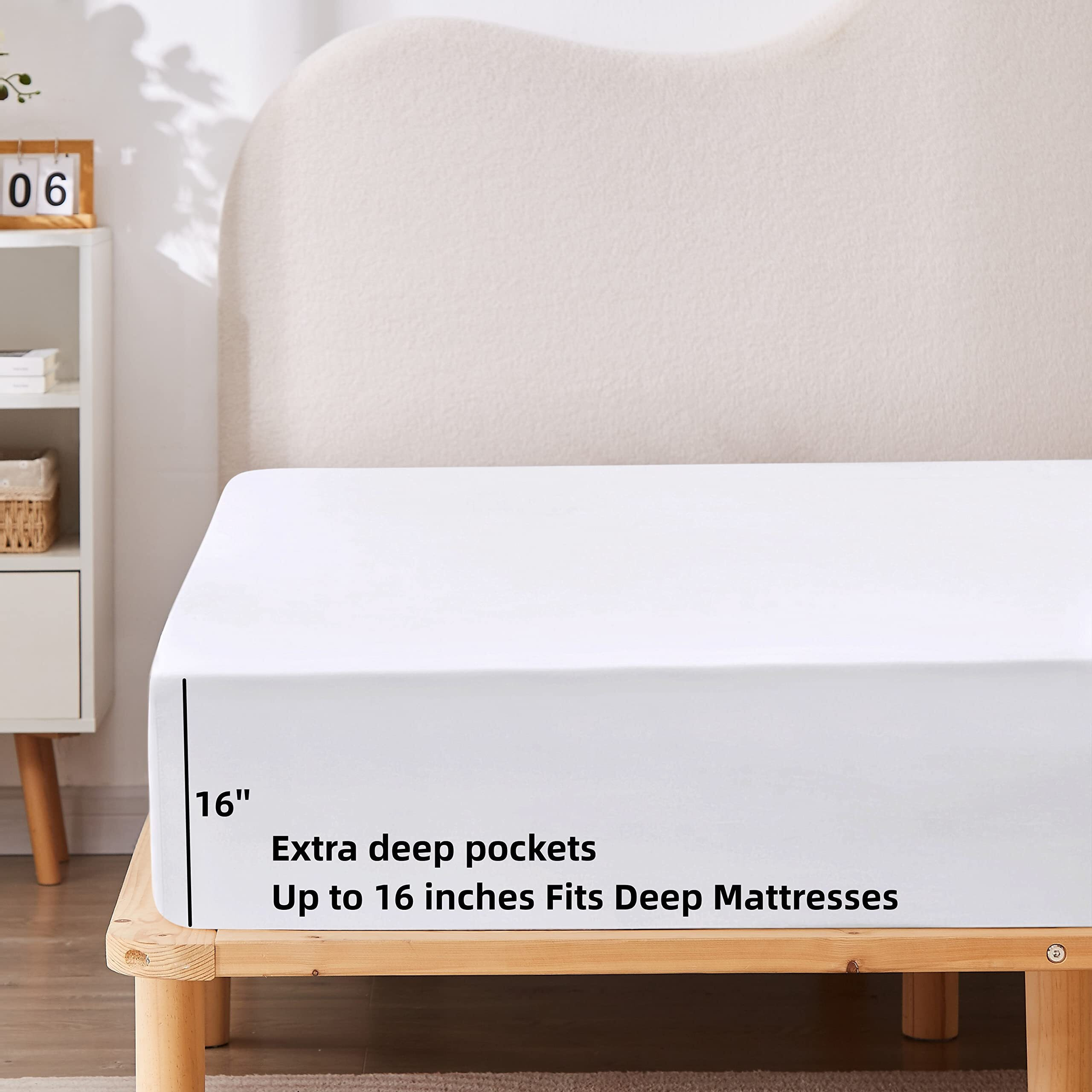 Hbhlfz King Fitted Sheet Only, Soft Breathable Bottom Sheet - 78"&quotX80"" Deep Pockets King Size Fitted Sheet - All Around Stretch Fit, Wrinkle Resistant, Colorfast - Easy Care, White