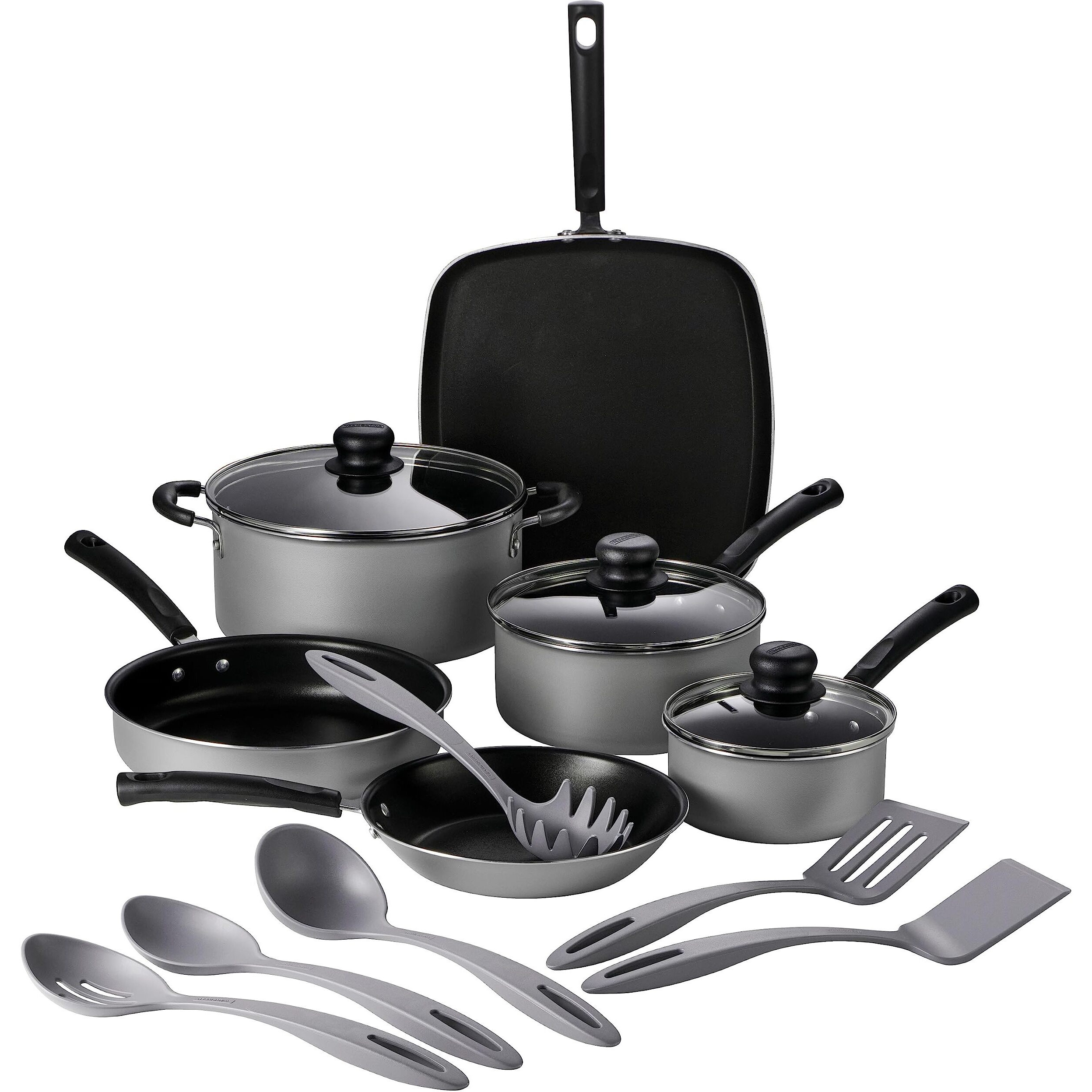Tramontina Primaware 15-Piece Non Stick Cookware Set With Lids And Utensils, Aluminum Nonstick Pots And Pans Kitchen Set (Silver)