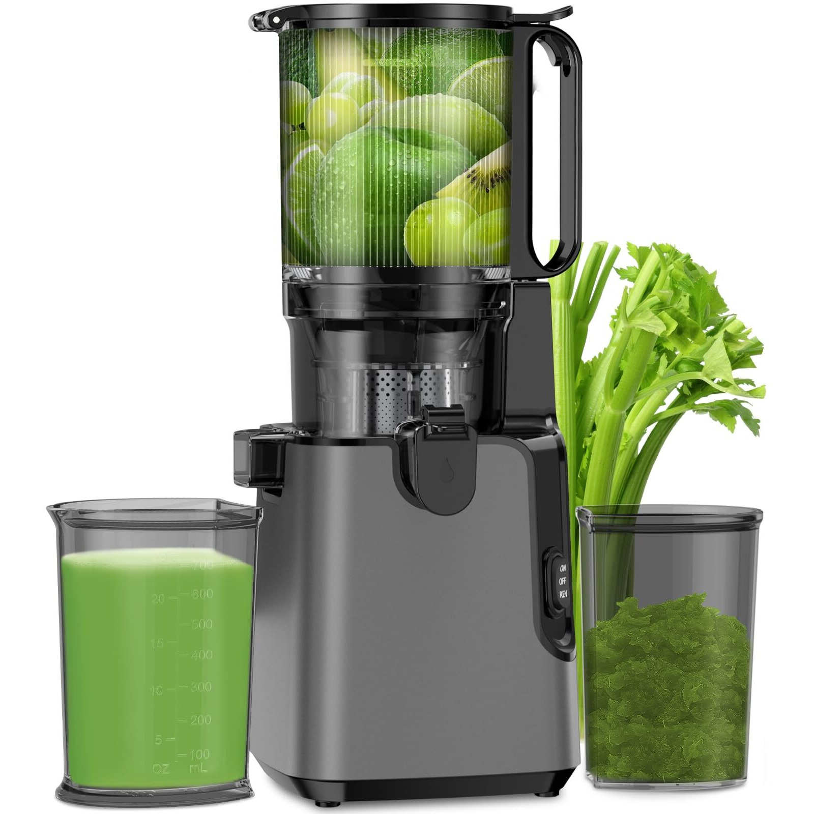 Juicer Machines With 5.8"" Extra Large Feed Chute, Cold Press Juicer For Whole Vegetables And Fruits, 350W Professional Masticating Juicer Easy To Clean For Batch Juicing (Titanium Gray)