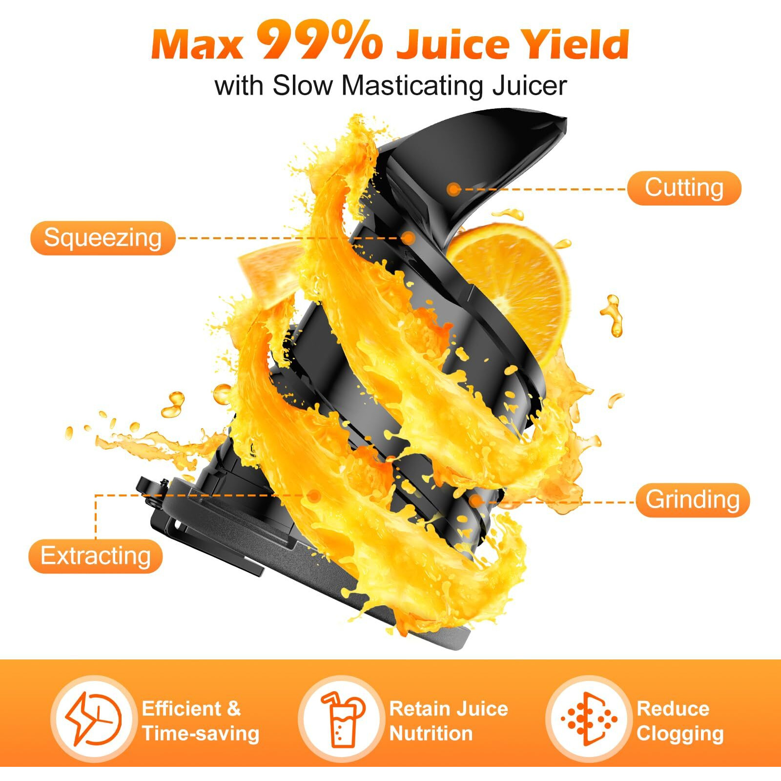 Juicer Machines With 5.8"" Extra Large Feed Chute, Cold Press Juicer For Whole Vegetables And Fruits, 350W Professional Masticating Juicer Easy To Clean For Batch Juicing (Titanium Gray)