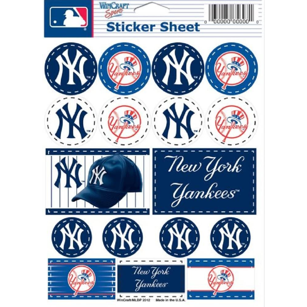 Mlb New York Yankees Vinyl Sticker Sheet, 5"" X 7""
