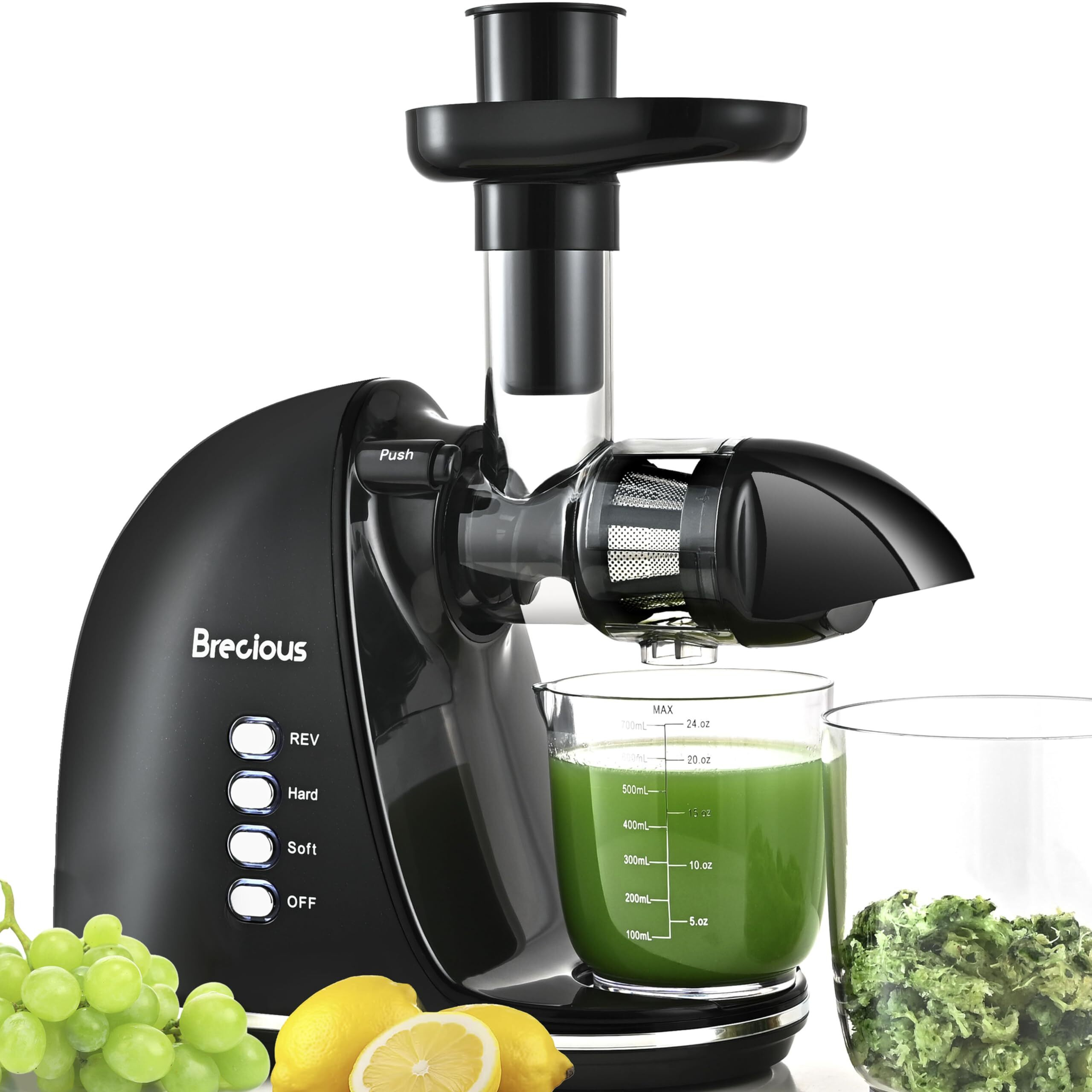 Slow Masticating Juicer,Brecious Cold Press Juicers With 2 Speed Modes & Quiet Motor,Juicers Machines Vegetable And Fruit With Reverse Function,Celery Juicer,Bpa-Free,Easy To Clean (Black)