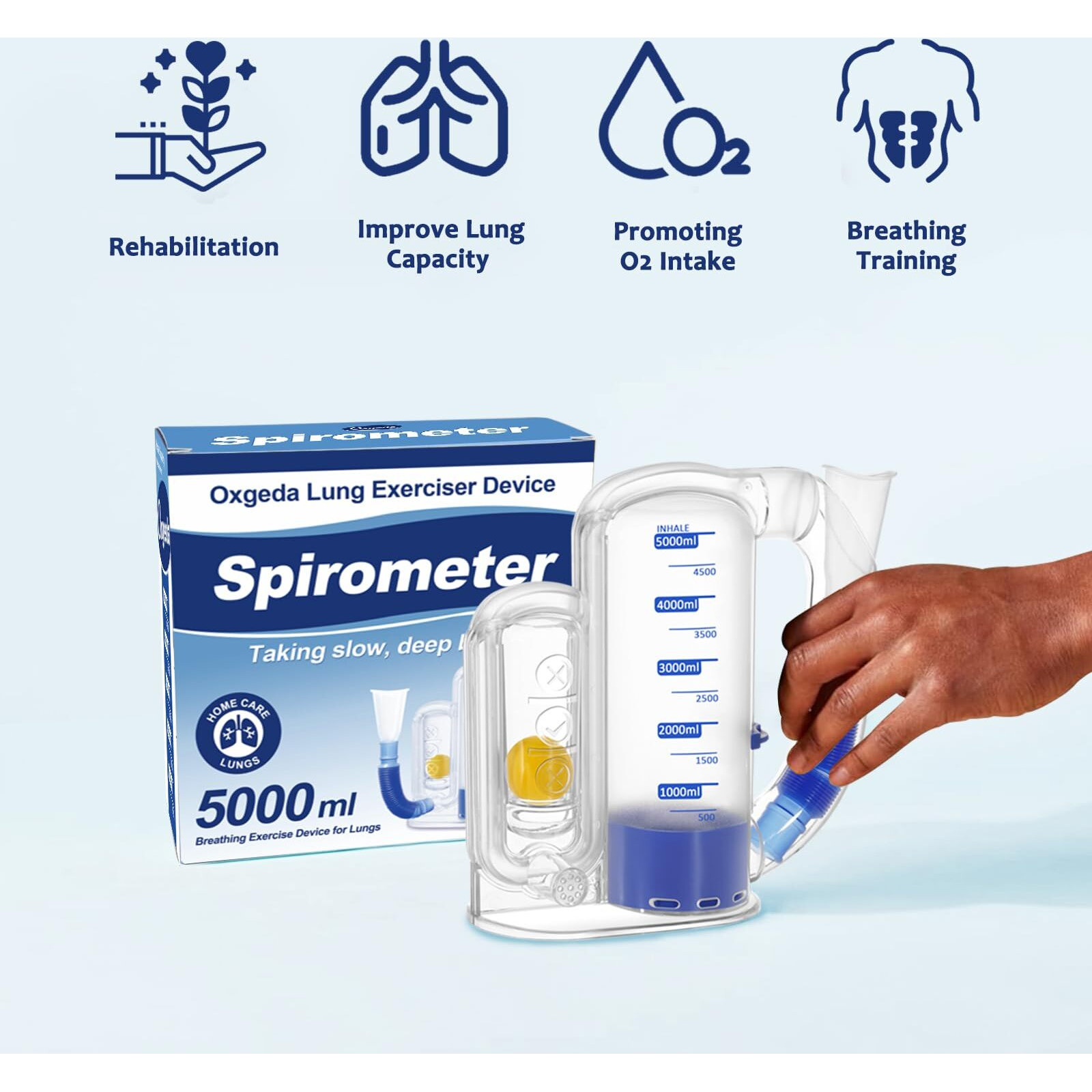 Incentive Spirometer, Breathing Exercise Device For Lungs, 5000Ml Capacity For Deep Inhalation, Durable Medical-Grade Pc Material | Airflow Indicator For Steady Inhalation Practice