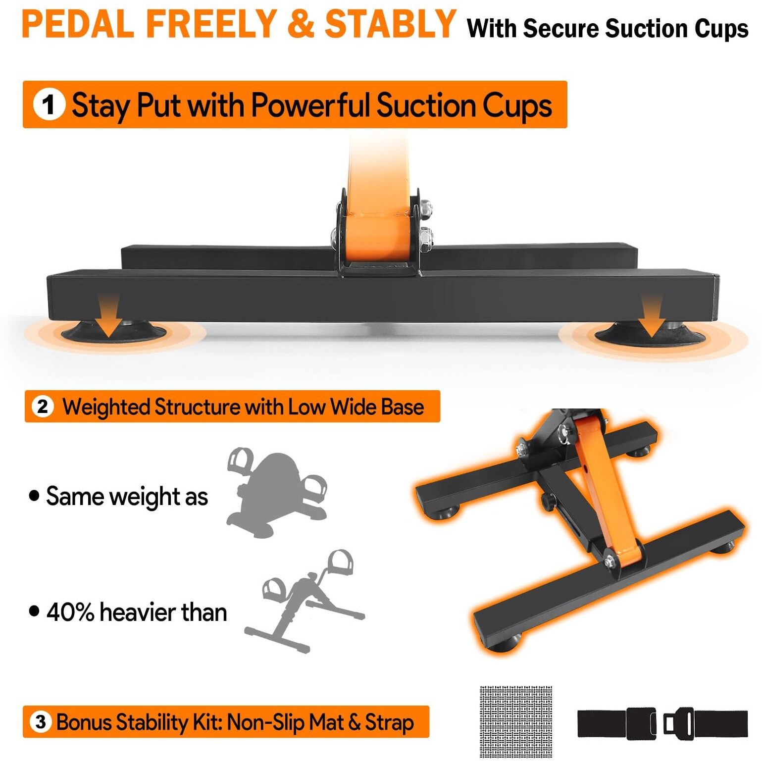 Goredi Under Desk Exercise Bike, Pedal Exerciser With Adjustable Heights, Foldable Cycle Bike For Office, Stable Suction Cups Peddler Exerciser For Seniors, Fitness Exerciser For Arm & Leg Workout