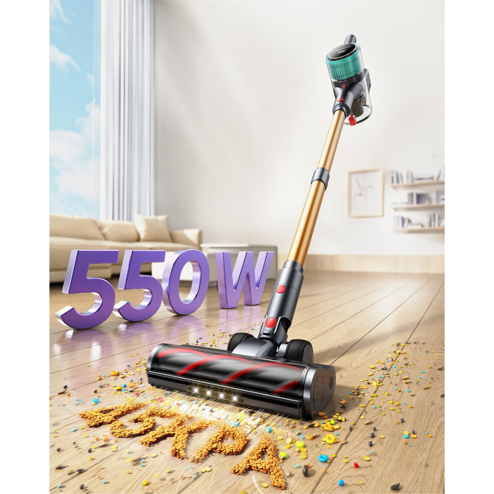 Cordless Vacuum Cleaner, 45Kpa 550W Vacuum Cleaners For Home, 60 Mins Stick Vacuum Cordless Rechargeable, Self-Standing, Wall Mount Charging Household Vacuum Cleaner For Carpet Pet Hair Hardwood Floor