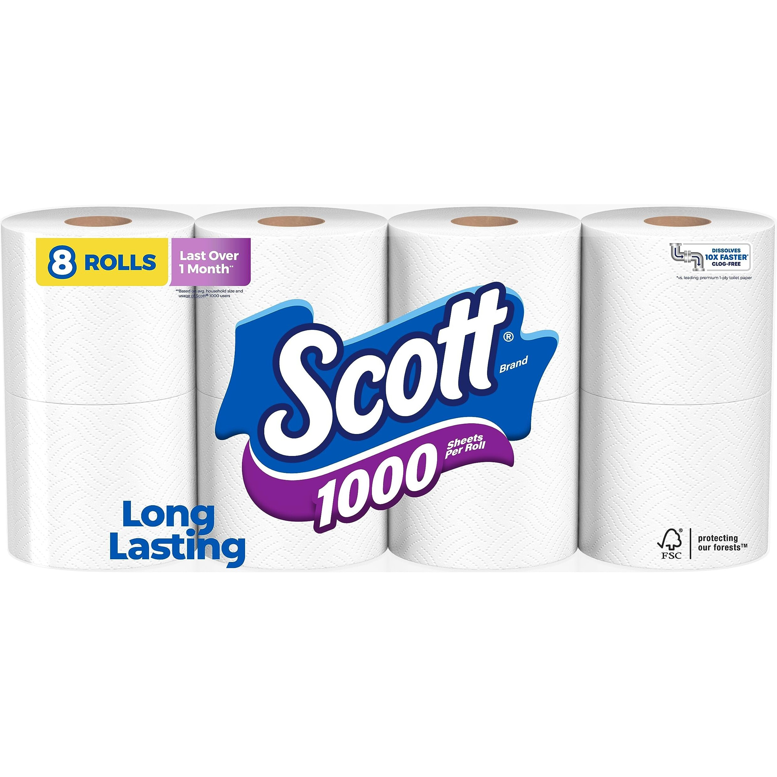 Scott 1000 Sheets Per Roll, 8 Toilet Paper Rolls, Bath Tissue