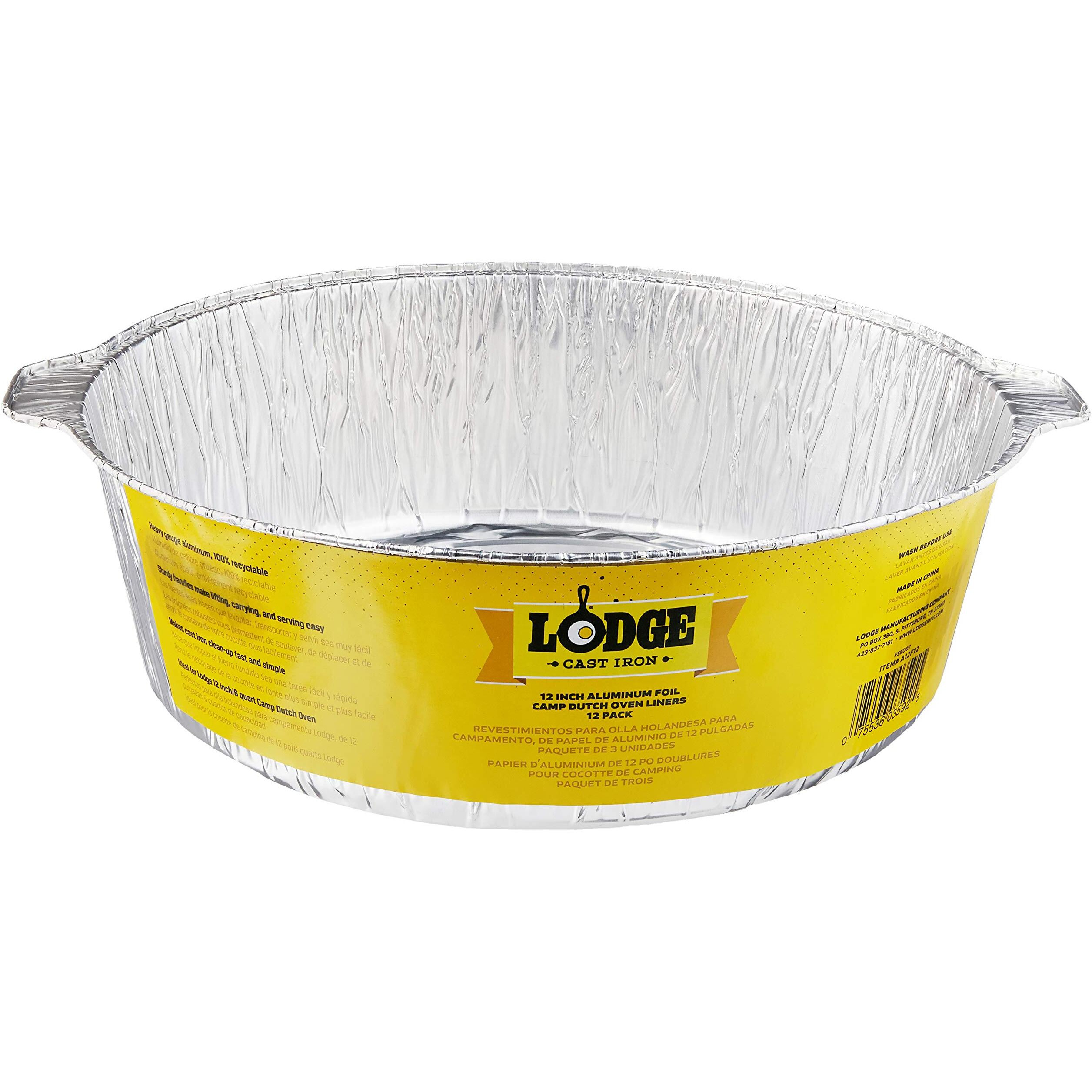 Lodge A12F12 12-Inch Aluminum Foil Dutch Oven Liners, 12-Pack, Silver