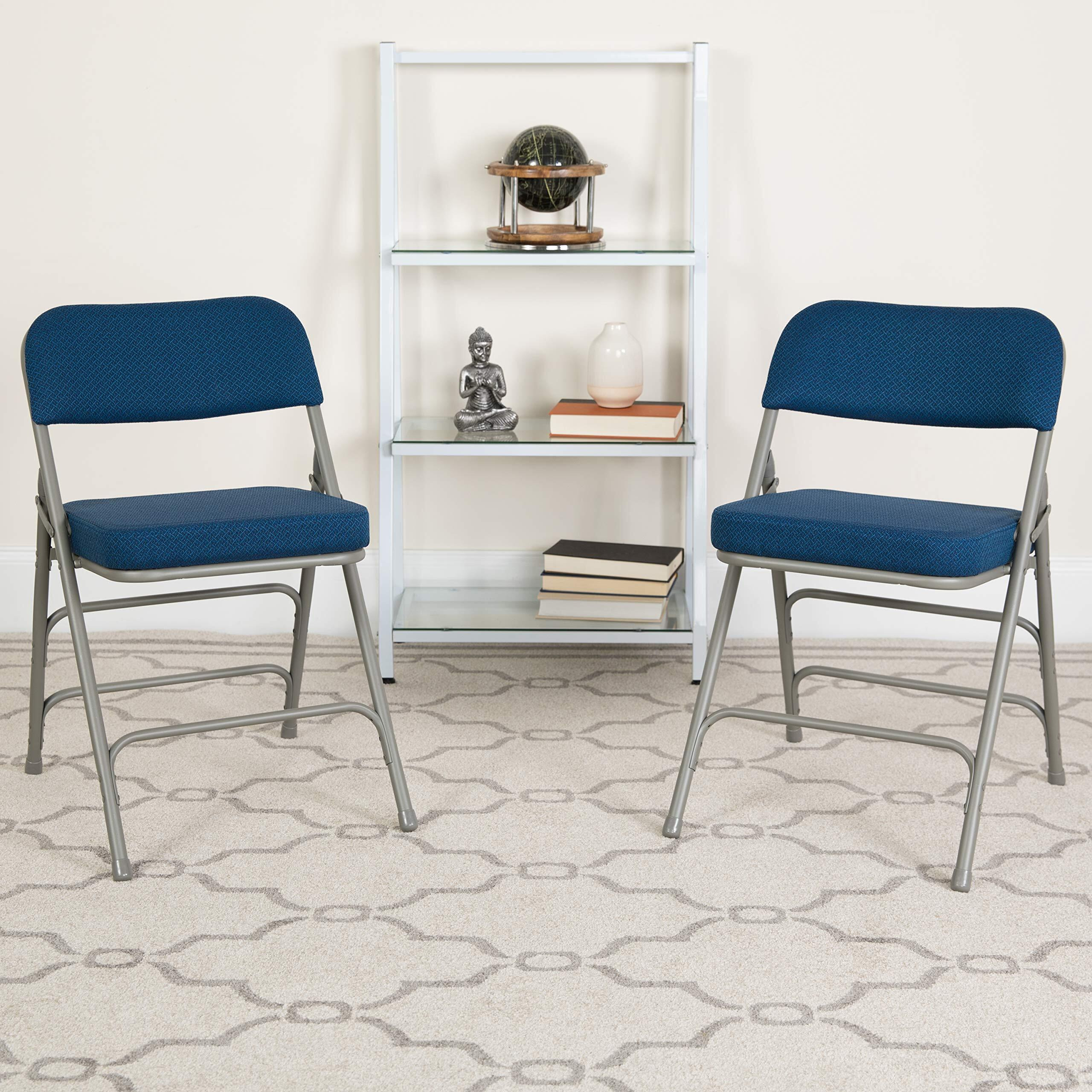 Flash Furniture Hercules Series Premium Curved Triple Braced & Double Hinged Navy Fabric Metal Folding Chair