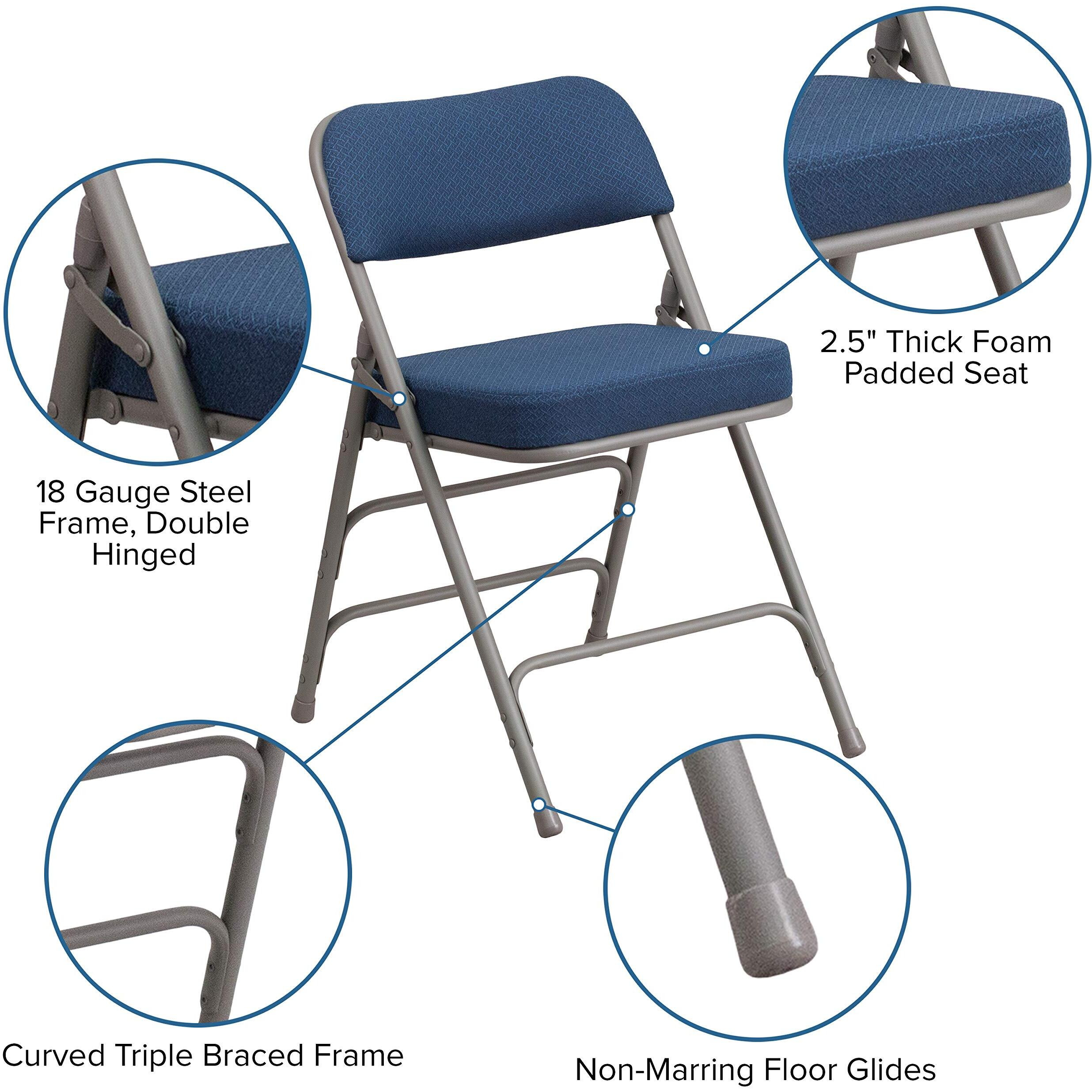 Flash Furniture Hercules Series Premium Curved Triple Braced & Double Hinged Navy Fabric Metal Folding Chair