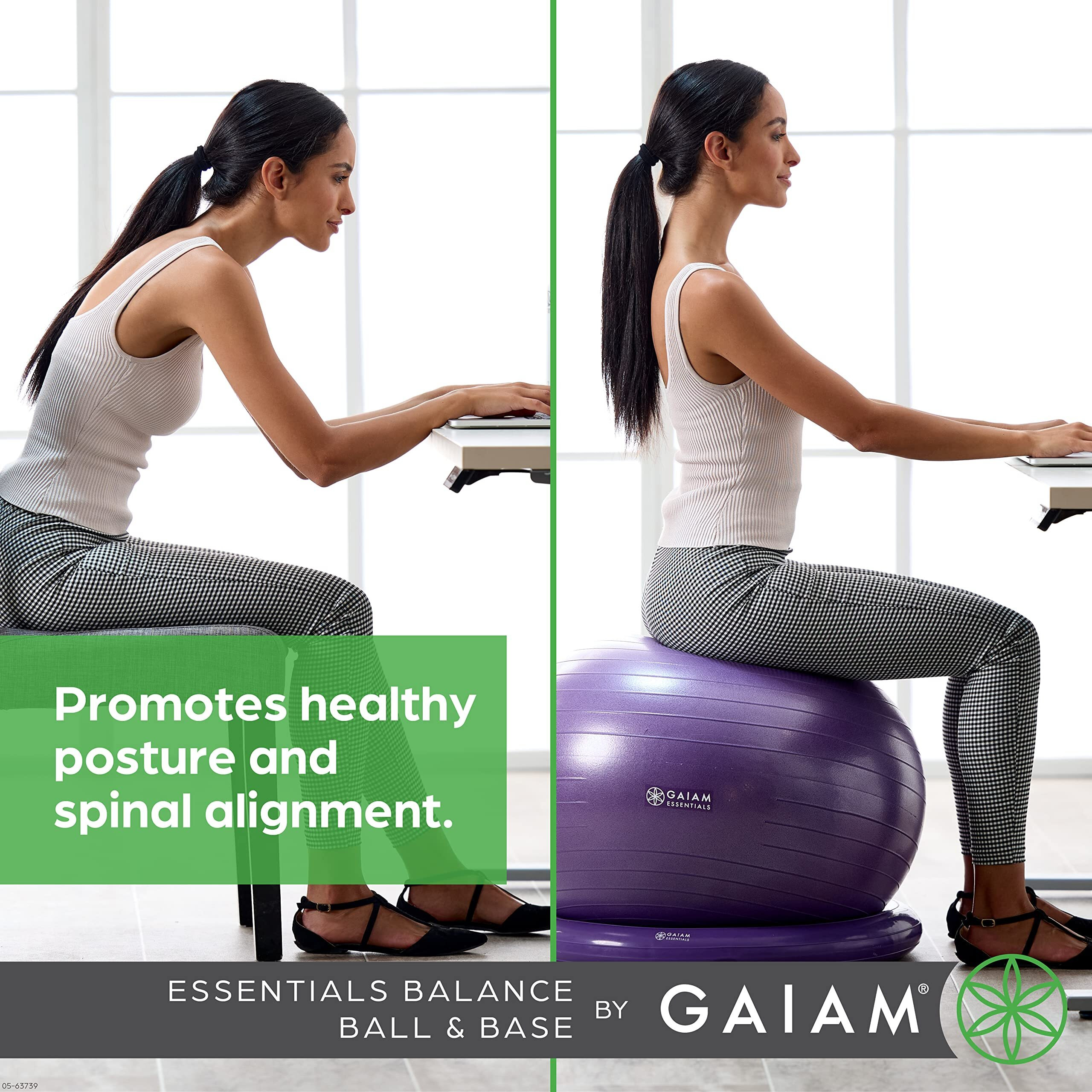 Gaiam Essentials Balance Ball & Base Kit, 65Cm Yoga Ball Chair, Exercise Ball With Inflatable Ring Base For Home Or Office Desk, Includes Air Pump, Black