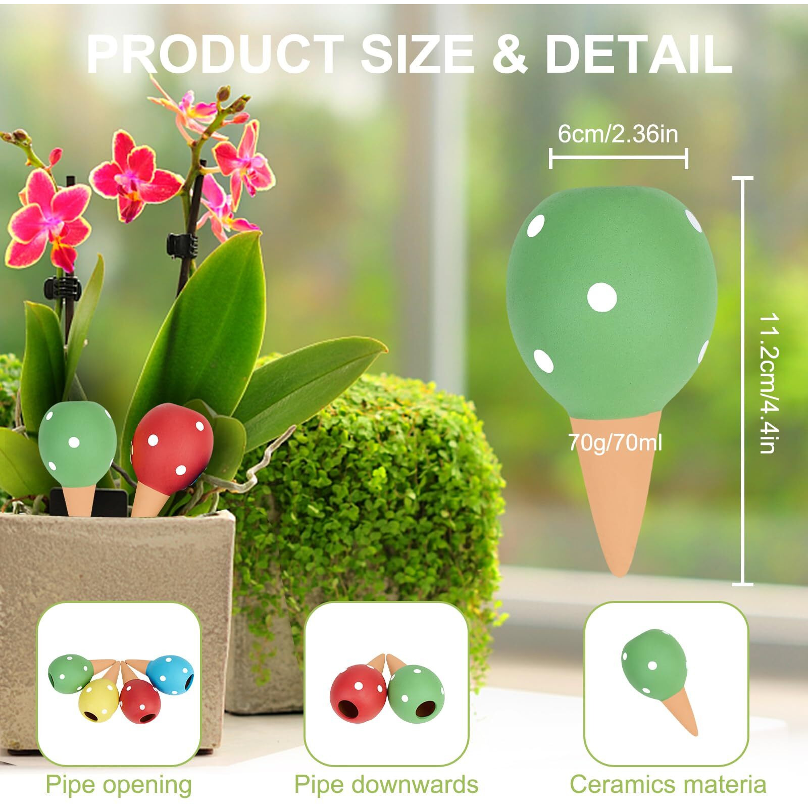 Tuzinano Self Watering Planter Insert Terracotta Watering Spikes Premium Plant Watering Devices Irrigation Dripper Self Watering Spikes Automatic Plant Accessories 4 Packs