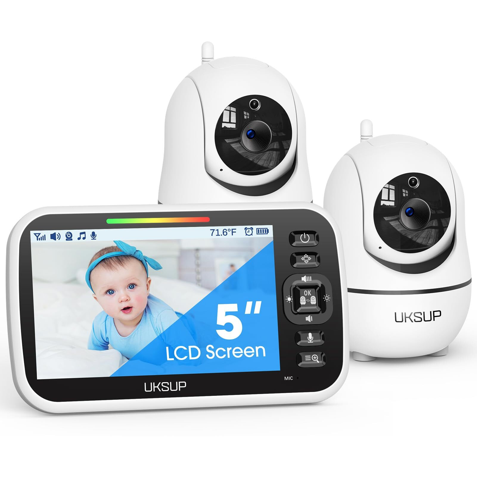 Uksup Sm663V2 Baby Monitor With 2 Cameras - 5"" Display Video Baby Monitor With Remote Pan & Tilt, 2X Zoom,Auto Night Vision, 2 Way Talk, Temperature Sensor,Lullabies,960 Feet Range