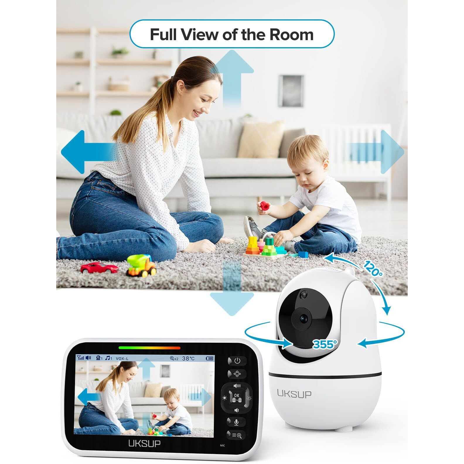Uksup Sm663V2 Baby Monitor With 2 Cameras - 5"" Display Video Baby Monitor With Remote Pan & Tilt, 2X Zoom,Auto Night Vision, 2 Way Talk, Temperature Sensor,Lullabies,960 Feet Range