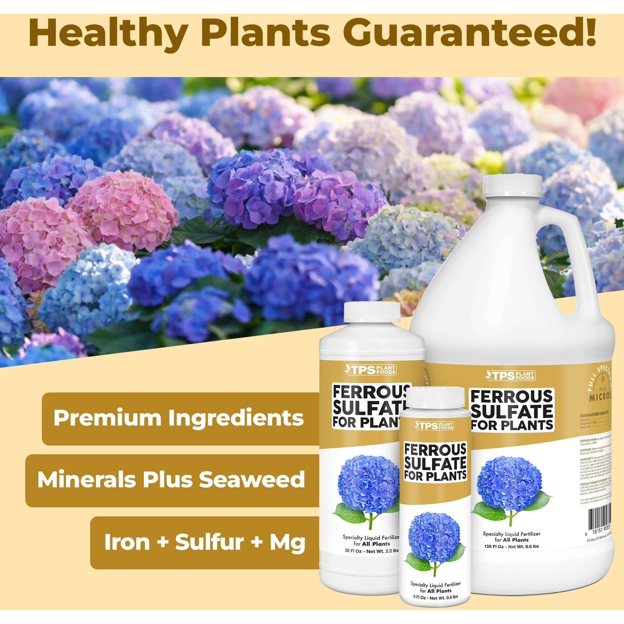 Ferrous Sulfate For Plants, Complete Iron And Sulfur Supplement For Healthy Growth, 8 Oz (250Ml)
