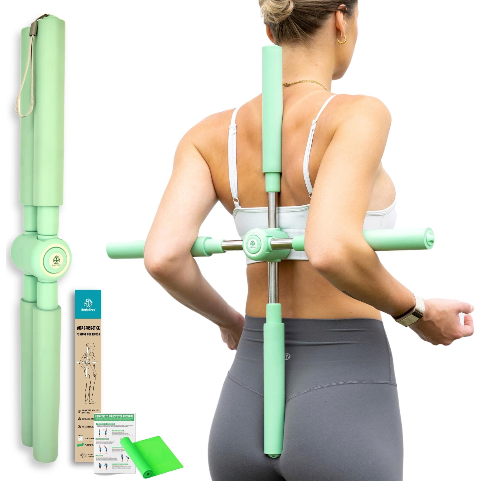 Bodytree Posture Corrector Yoga Cross Stick - Back Pain Relief For Men Women - Stretcher And Straightener For Upper And Lower Back - Stretch Pole - Neck Hump Equipment Bar Device Brace
