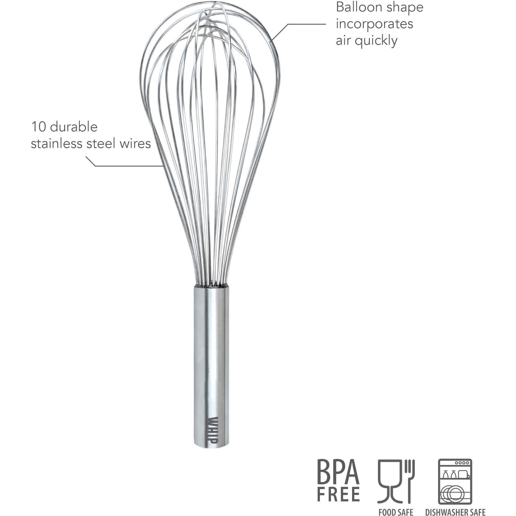 Stainless Steel Whip Whisk, 11"" - Kitchen Balloon Whisks For Cooking, Blending, Mixing, Stiring, Whipping & Beating - Whisking Tool As Mixer, Frother & Stirrer - Dishwasher Safe Whisker