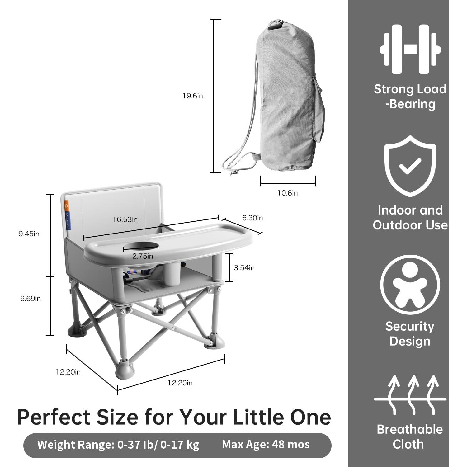 M-Castle New Portable Travel Booster Seat With Tray|Foldable Infant Seat Booster Dining Chair|Great For Camping, Beach, Lawn|Toddler, Child Camping Chair 6 Months - 3 Years Old (Gary)