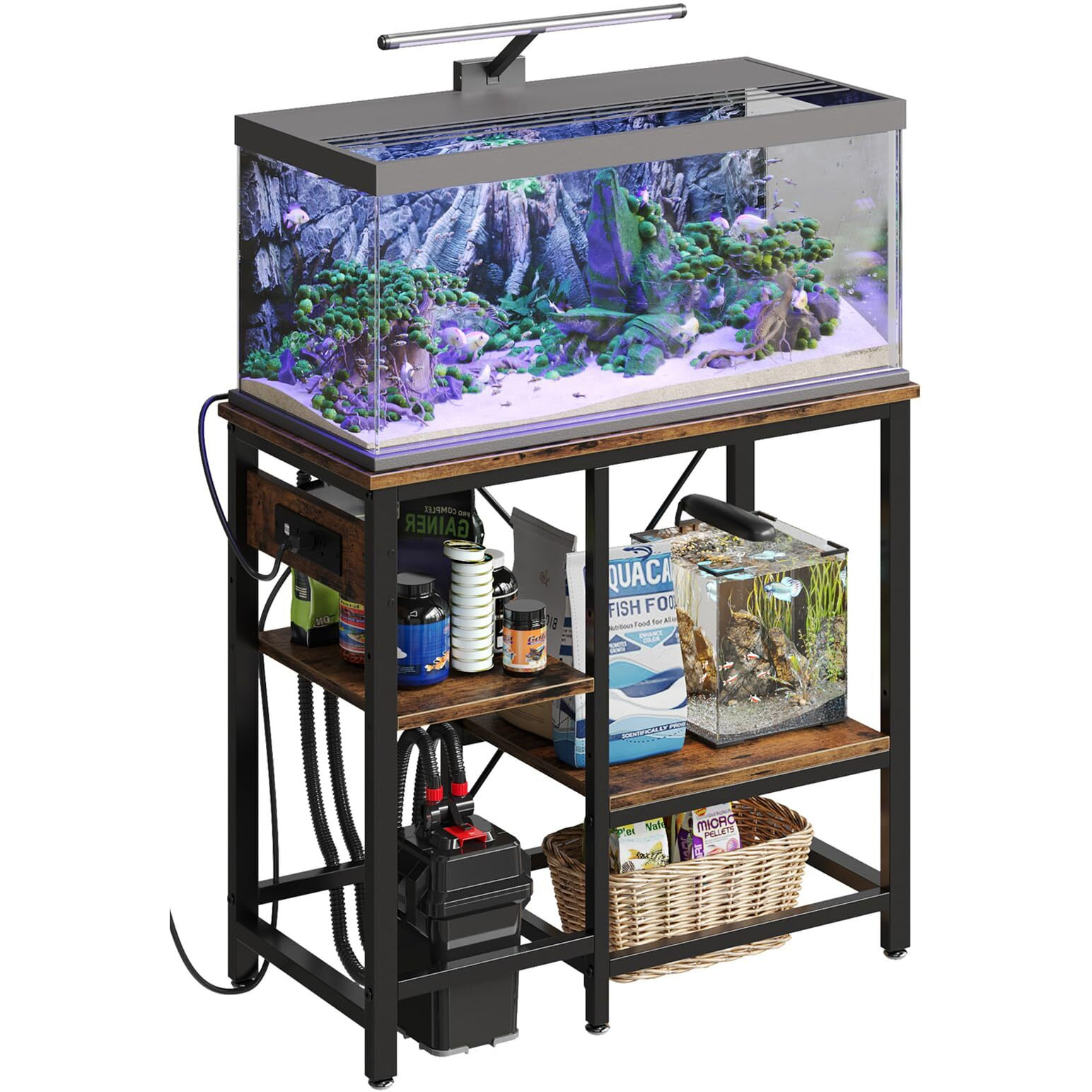 Bestier 20-29-37 Gallon Fish Tank Stand With Power Outlet, 30X13 Metal Aquarium Stand, 6-Leg Reptile Tank Stand With 3-Tier Adjustable Storage Shelves, 400Lbs Capacity