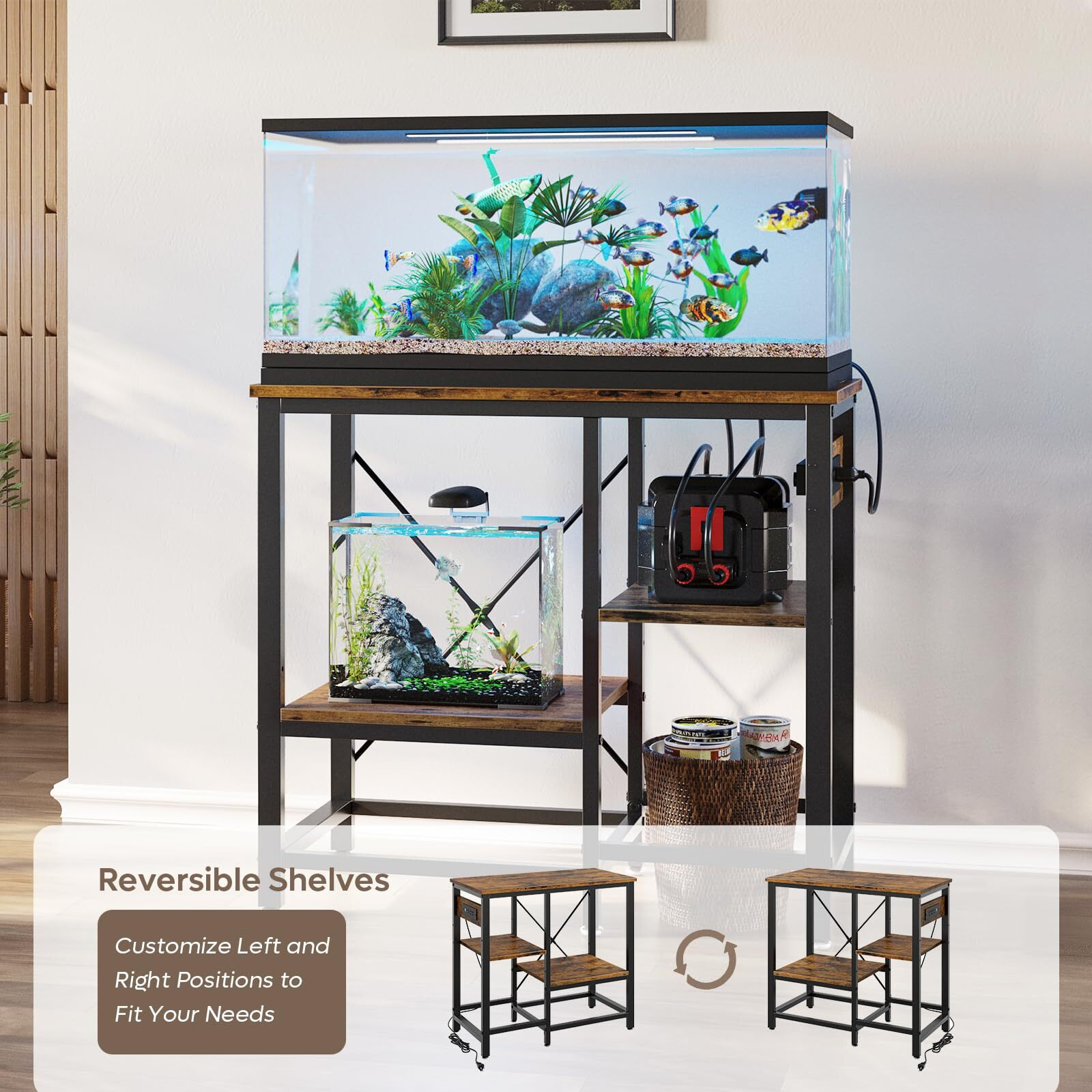 Bestier 20-29-37 Gallon Fish Tank Stand With Power Outlet, 30X13 Metal Aquarium Stand, 6-Leg Reptile Tank Stand With 3-Tier Adjustable Storage Shelves, 400Lbs Capacity