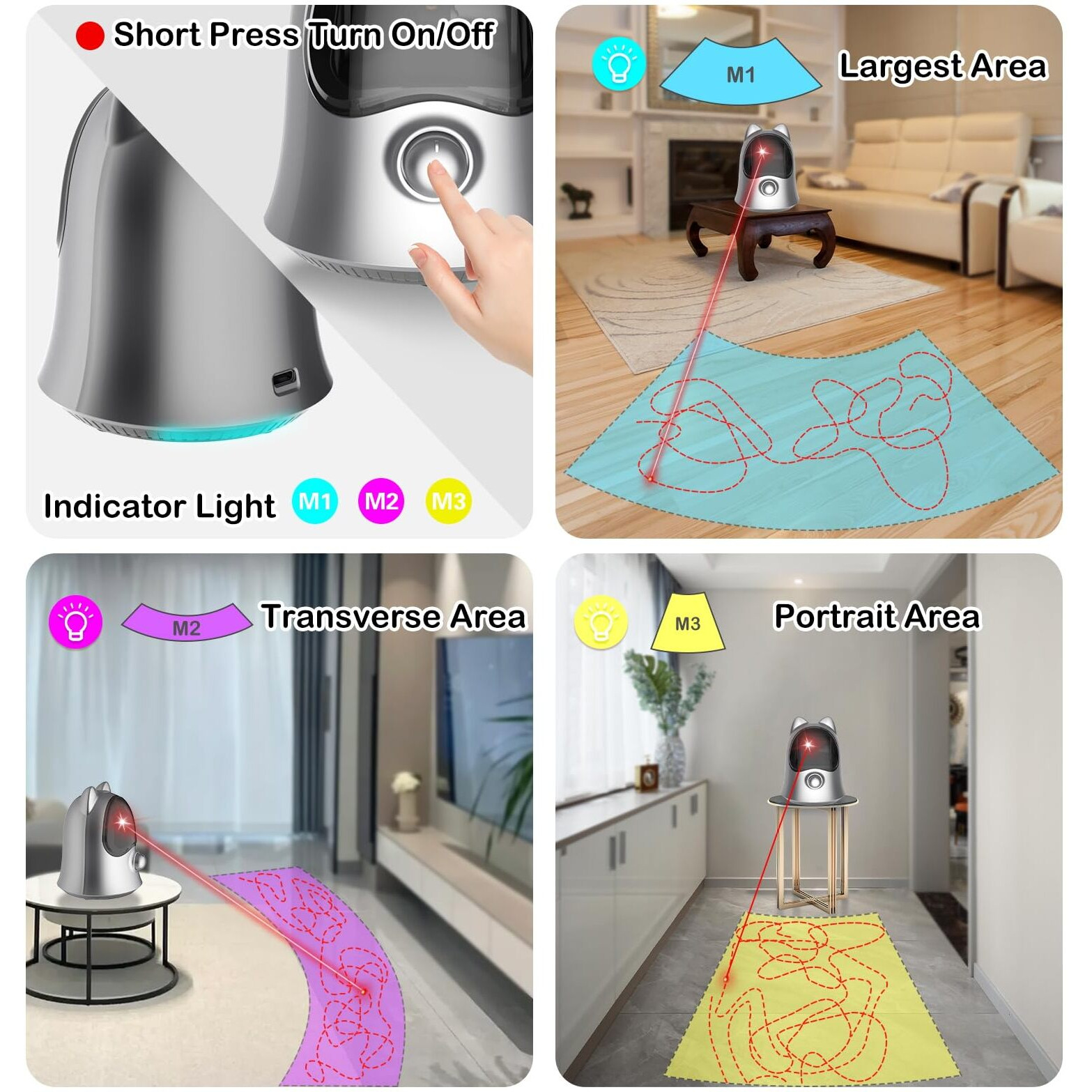 Muhhiba Cat Laser Toys For Indoor Cats, Random Trajectory Laser Cat Toy, Interactive Cat Toys For Bored Indoor Adult Cats/Kittens/Dogs (Silver)