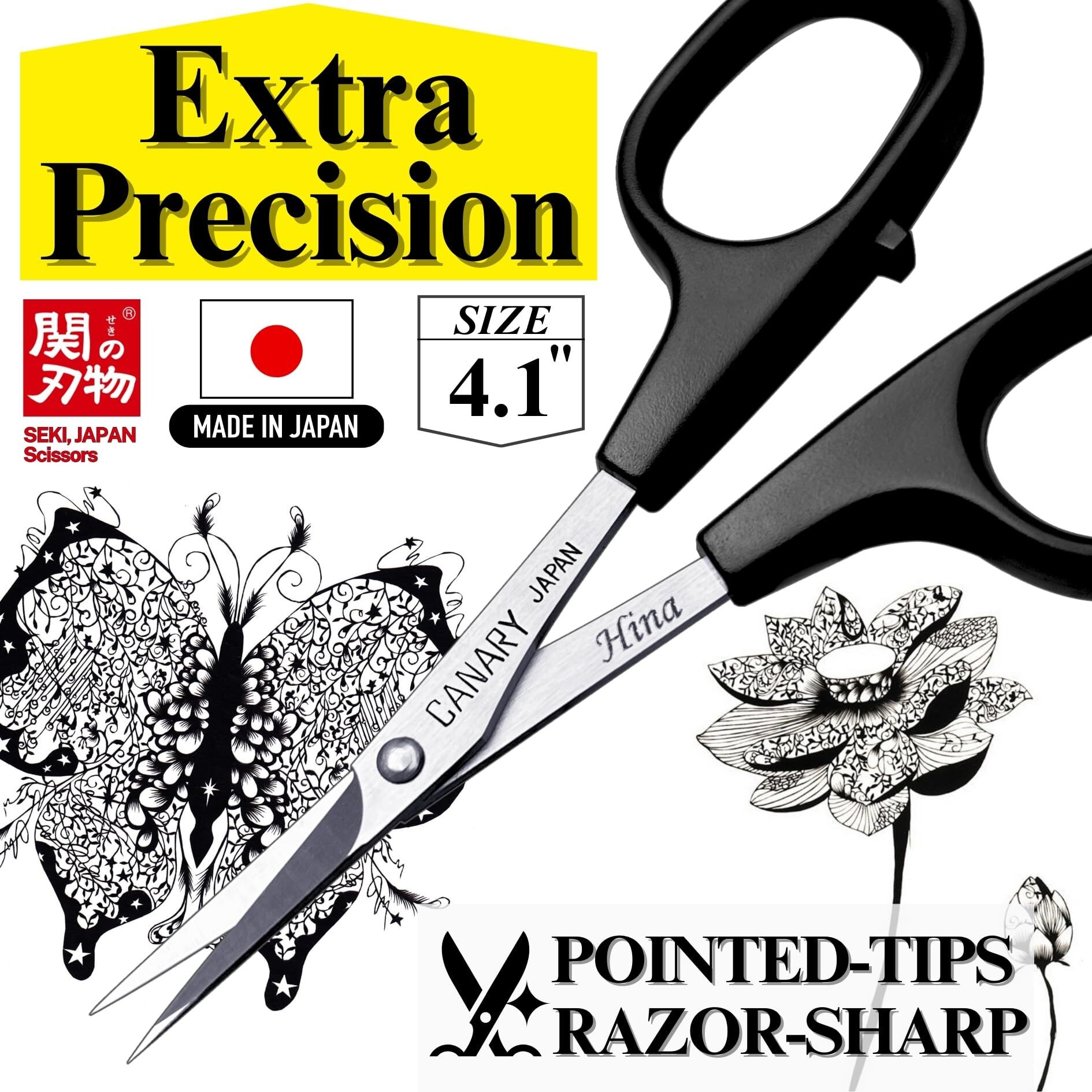 Canary Professional Paper Art Scissors 4"" [Extra Pointed Tips], Mini Precision Scissors For Paper Cutting Art, Paper Cutouts, Paper Lace Art, Paper Crafts, Kirie Paper Cut Art, Made In Japan