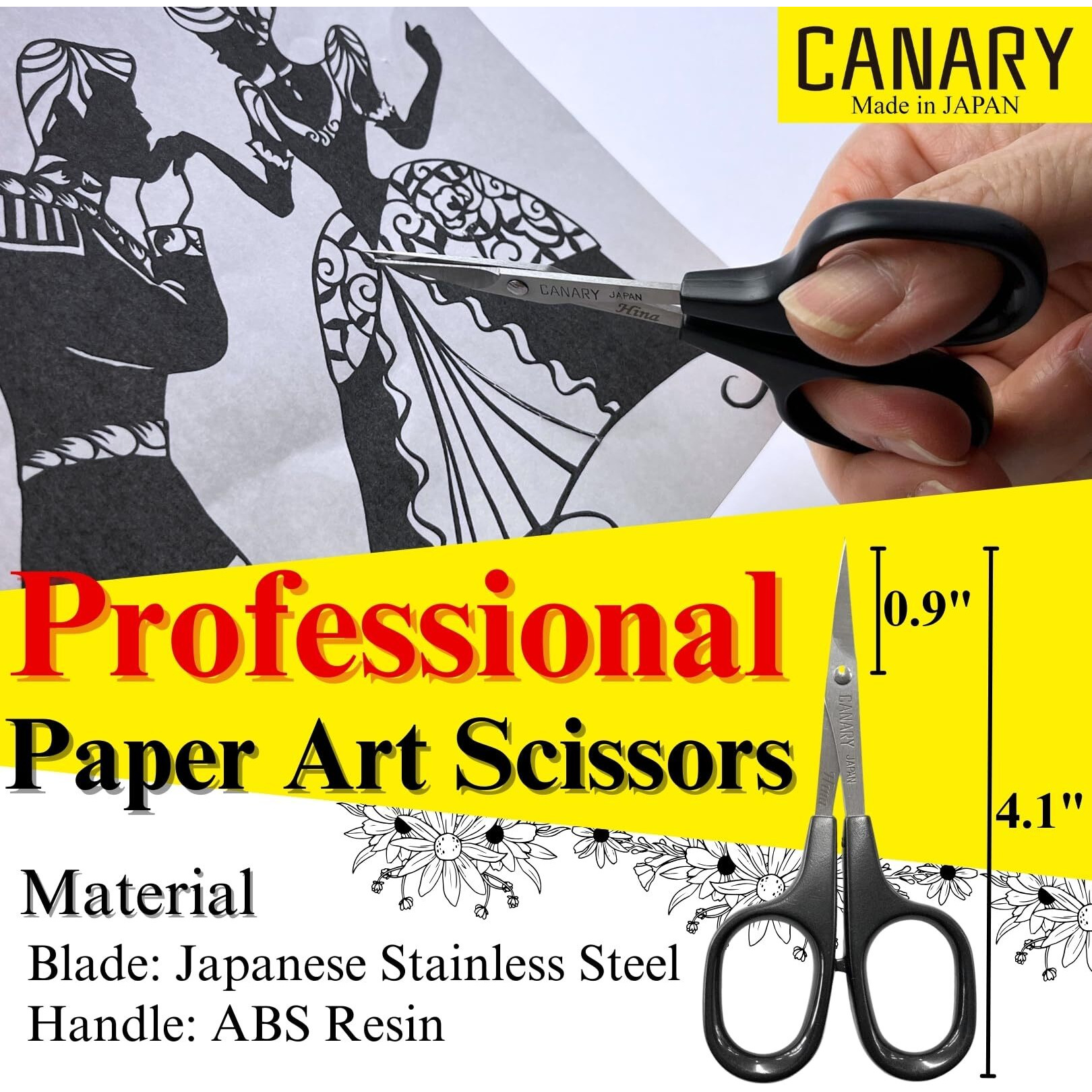 Canary Professional Paper Art Scissors 4"" [Extra Pointed Tips], Mini Precision Scissors For Paper Cutting Art, Paper Cutouts, Paper Lace Art, Paper Crafts, Kirie Paper Cut Art, Made In Japan