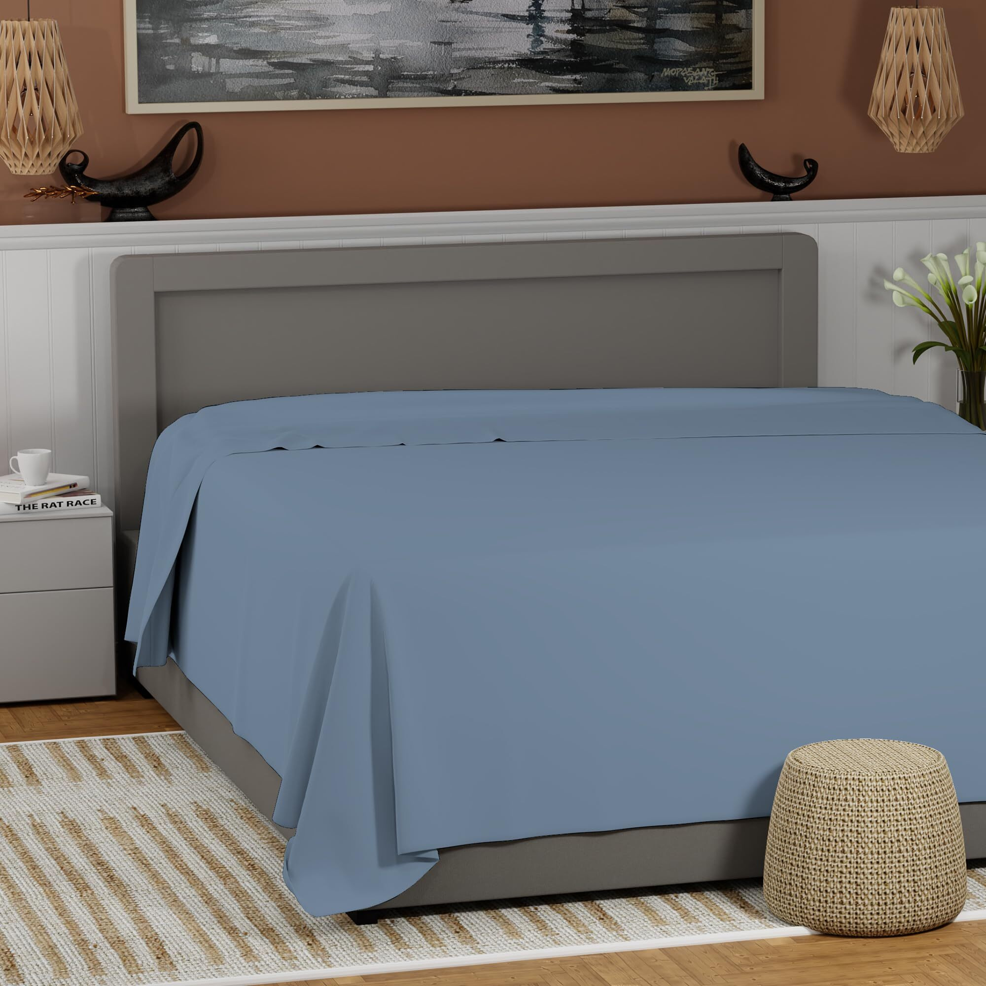 100% Cotton Bluish Gray Full Size Flat Sheet Only, Cool & Crisp Percale Weave Flat Sheet, Highly Breathable & Comfortable, Top Sheet Bluish Gray (82 In. X 96 In.)