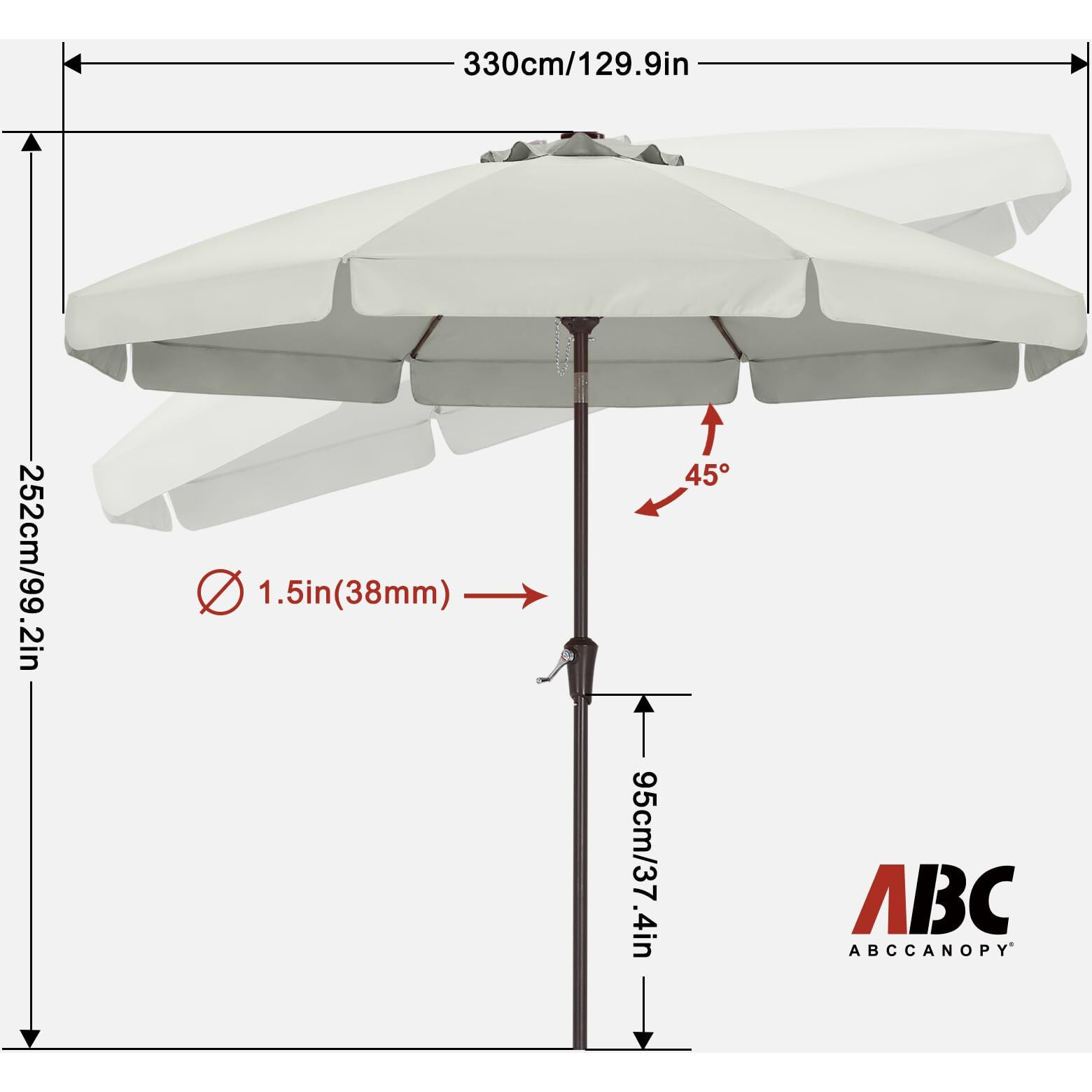 Abccanopy Patio Umbrella 11Ft, Outdoor Table Umbrella With Push Button Tilt And Crank, 8 Ribs Umbrella For Patio Pool Garden Deck (Light Beige)