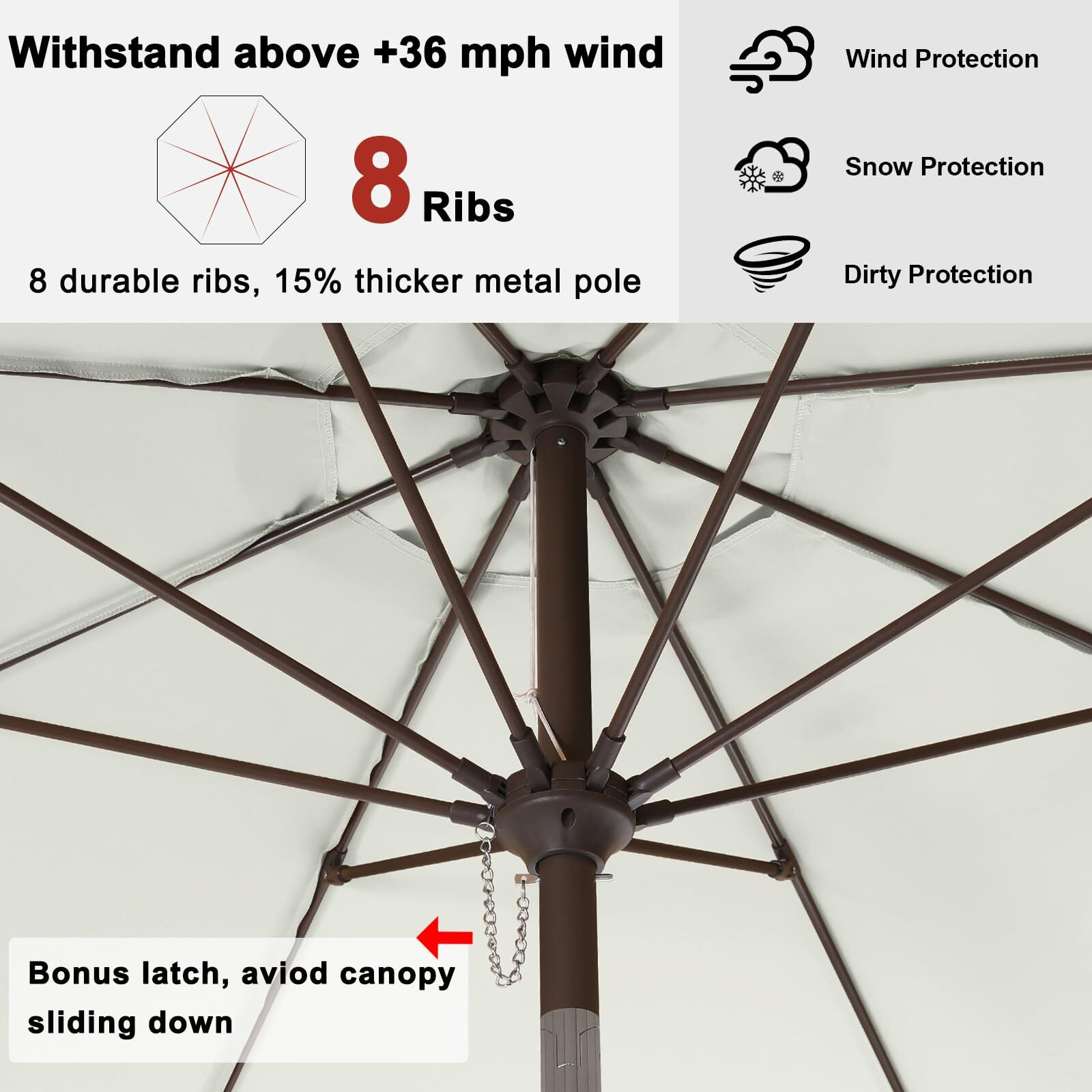 Abccanopy Patio Umbrella 11Ft, Outdoor Table Umbrella With Push Button Tilt And Crank, 8 Ribs Umbrella For Patio Pool Garden Deck (Light Beige)