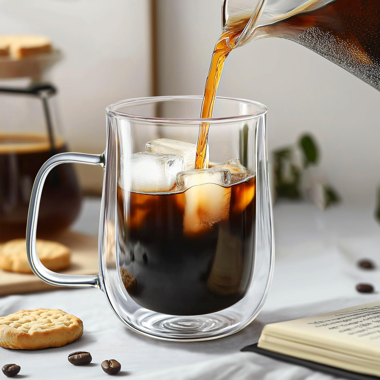 Comome Double Walled Glass Coffee Mugs 16 Oz, Borosilicate Glass Coffee Cups Set Of 4 With Spoons, Insulated Clear Coffee Mug For Hot Beverages, Cappuccino, Latte, Tea Bag.