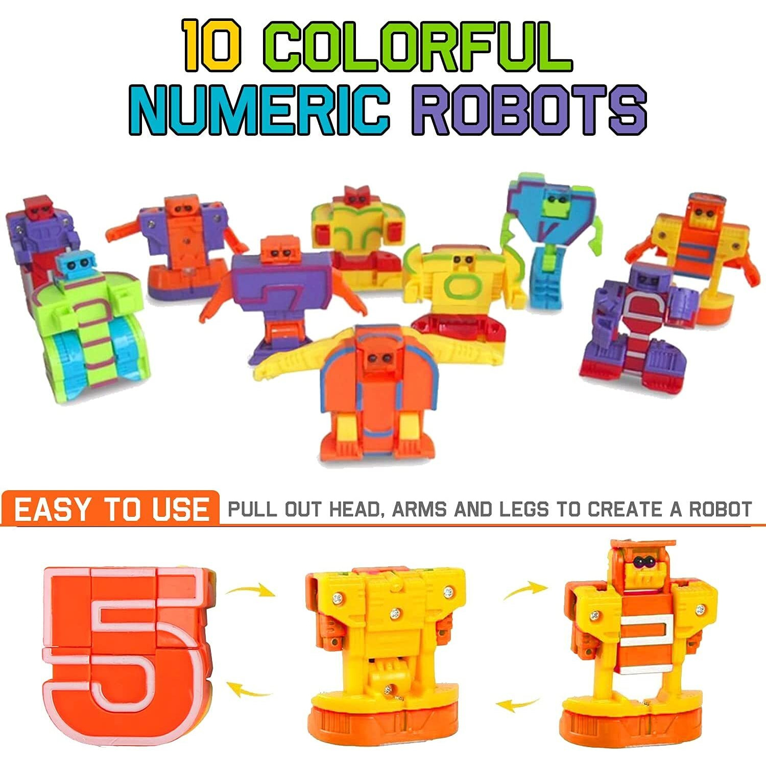 Liberty Imports 15 Pcs Number Robots Transforming Toys Set - Math Counting Numerical Transform Robot Figures, Educational Stem Learning Bots For Kids