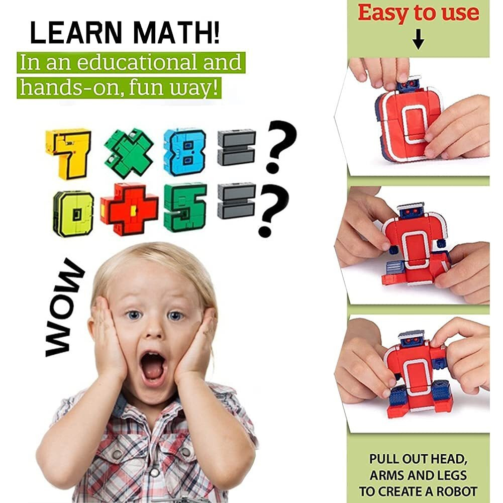 Liberty Imports 15 Pcs Number Robots Transforming Toys Set - Math Counting Numerical Transform Robot Figures, Educational Stem Learning Bots For Kids
