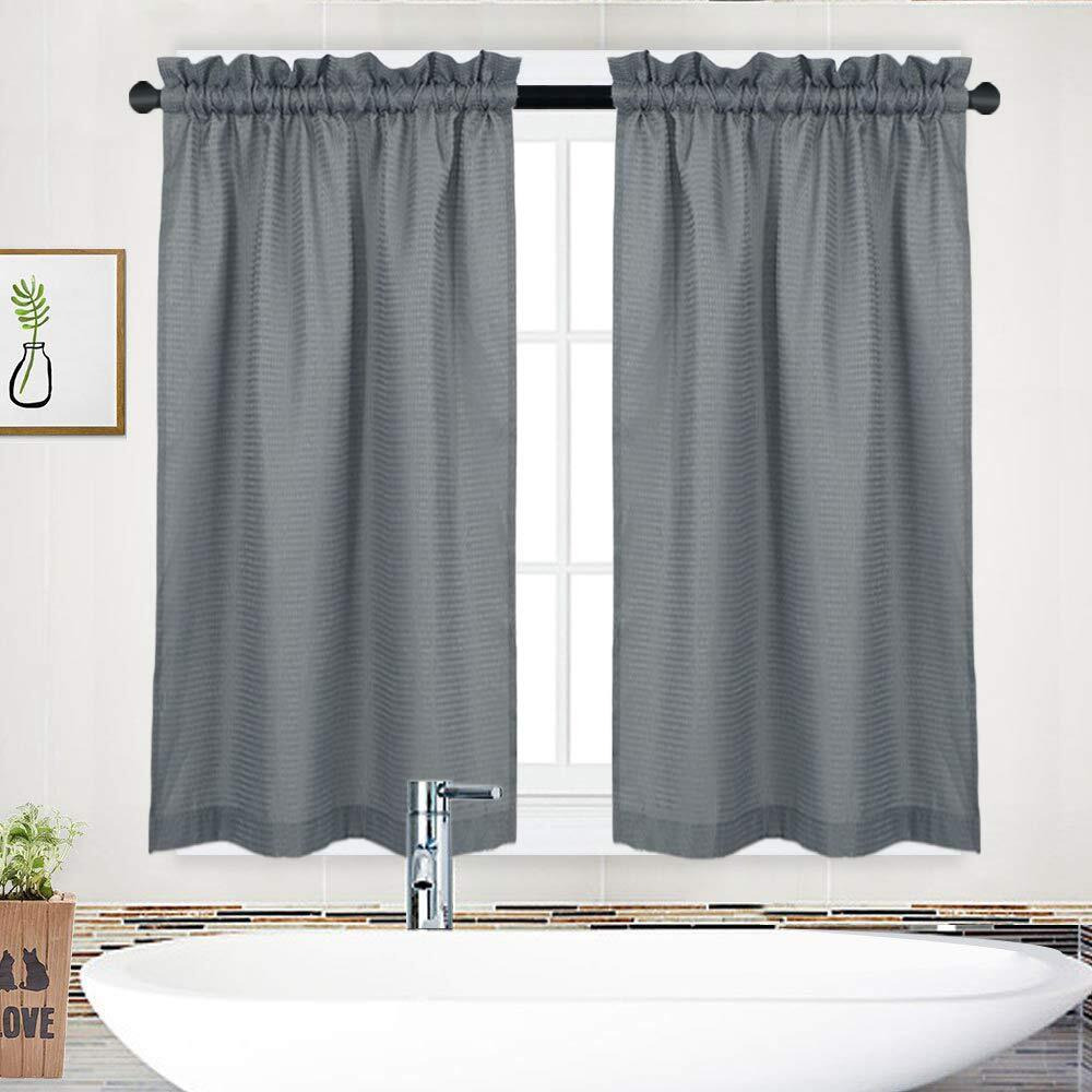 Nanan Waffle Woven Textured Short Curtains For Kitchen Waterproof Window Covering For Bathroom - 30"" X 45"", Grey, Set Of 2