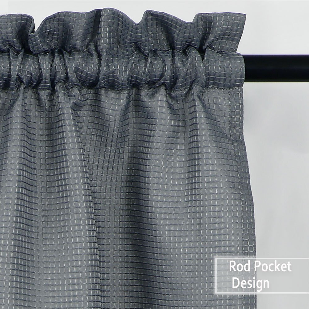 Nanan Waffle Woven Textured Short Curtains For Kitchen Waterproof Window Covering For Bathroom - 30"" X 45"", Grey, Set Of 2