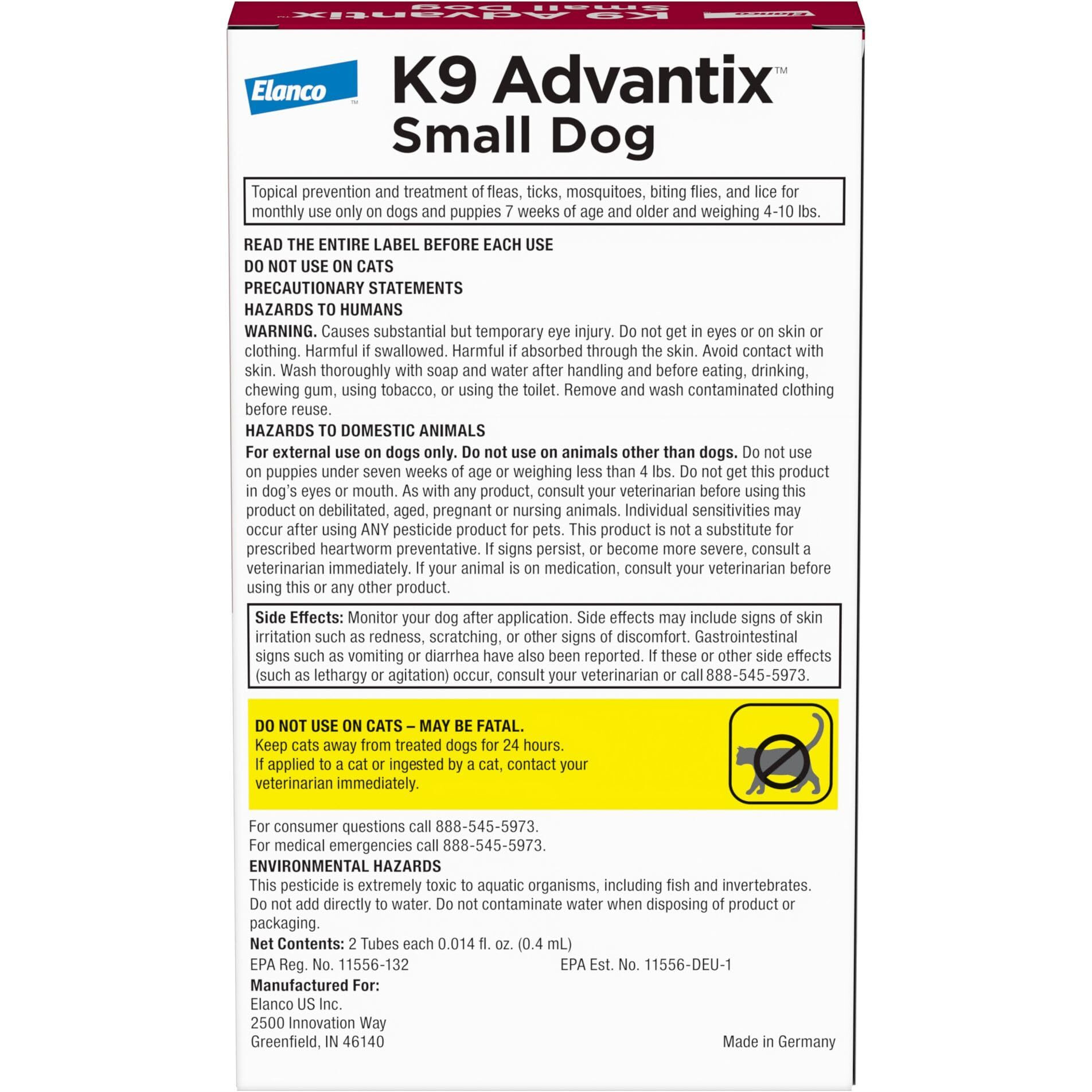 K9 Advantix Flea, Tick & Mosquito Prevention For Dogs 4-10 Lbs. | Flea Drops For Small Dogs | Apply Monthly | 2 Treatments