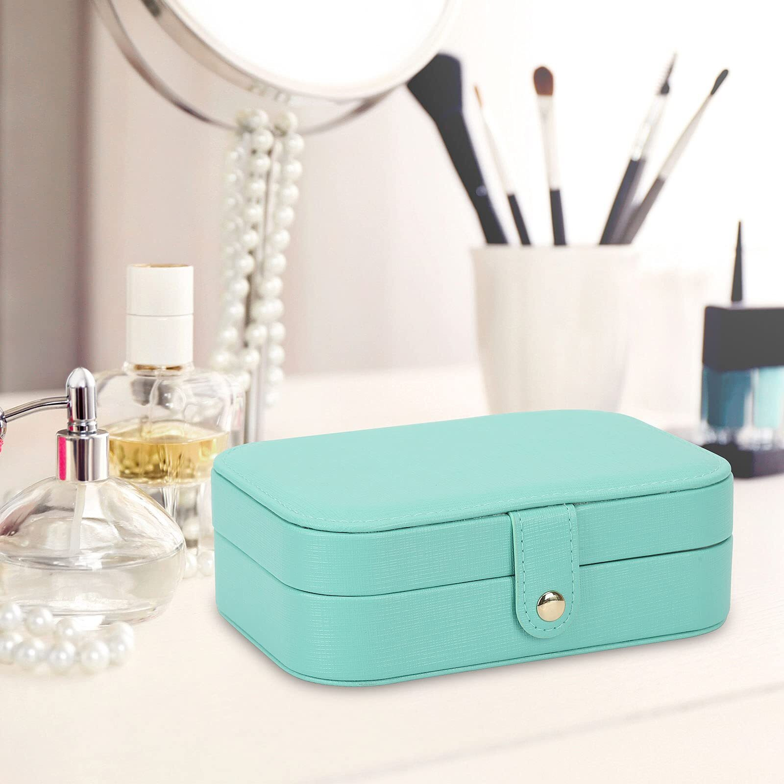 Feiscon Jewelry Box, Travel Jewelry Organizer Case Small Jewelry Storage And Organizers Craft Containers Travel Mini Organizer/Green