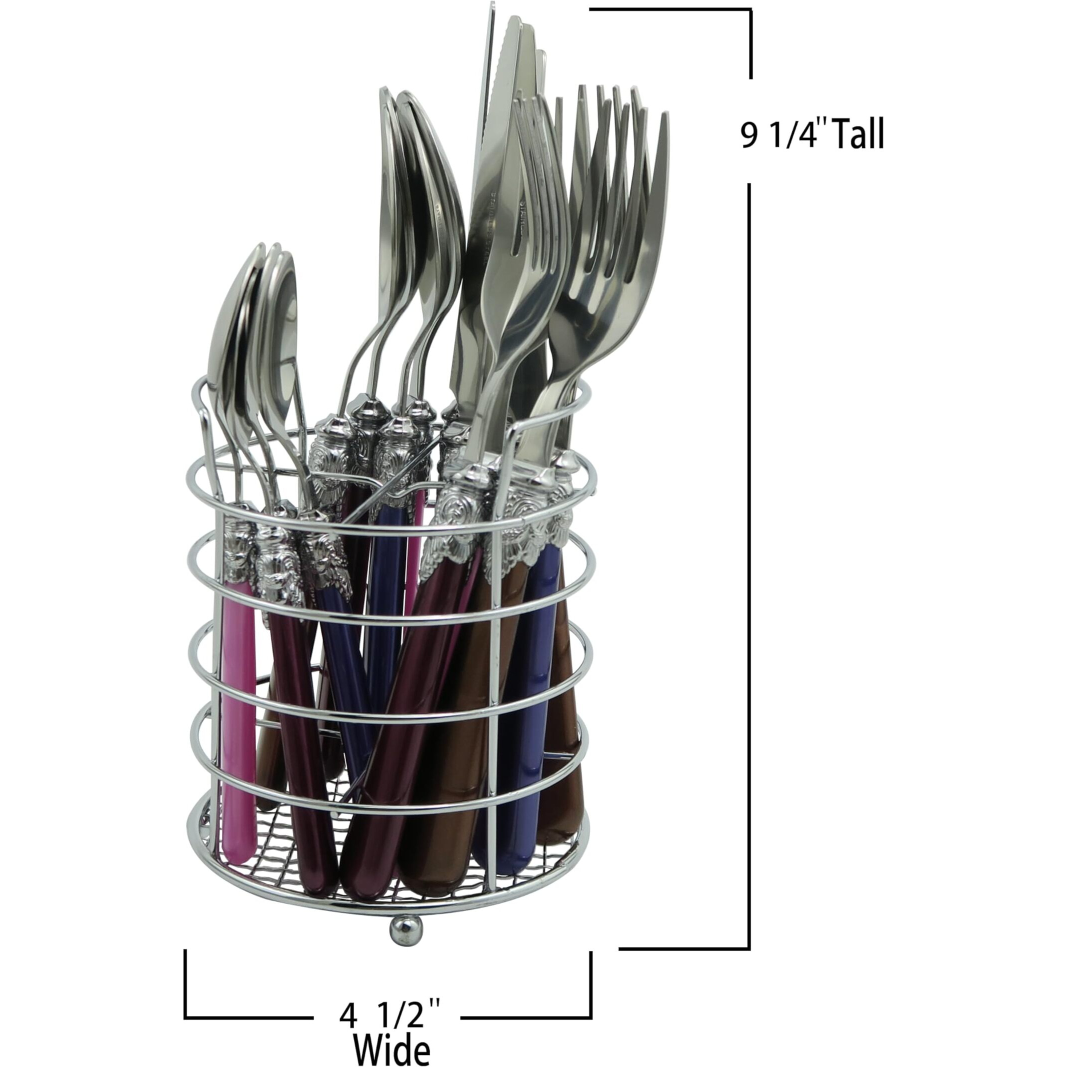 The Original Brink House Gala Mix & Match Stainless Steel Cutlery Set With High-Sheen Baroque Handles / 16 Pieces With Metal Stand, Lifestyle Utensils Set For Home, First Apartment, Dorm, Dinner Party