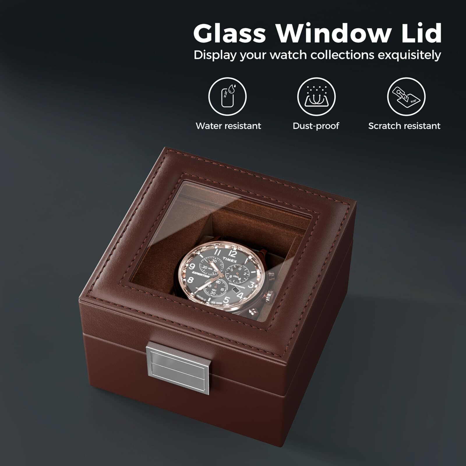 Procase Single Watch Box For Men - Storage Holder Organizer With Glass Lid, 1 Slot Display Case - Espresso