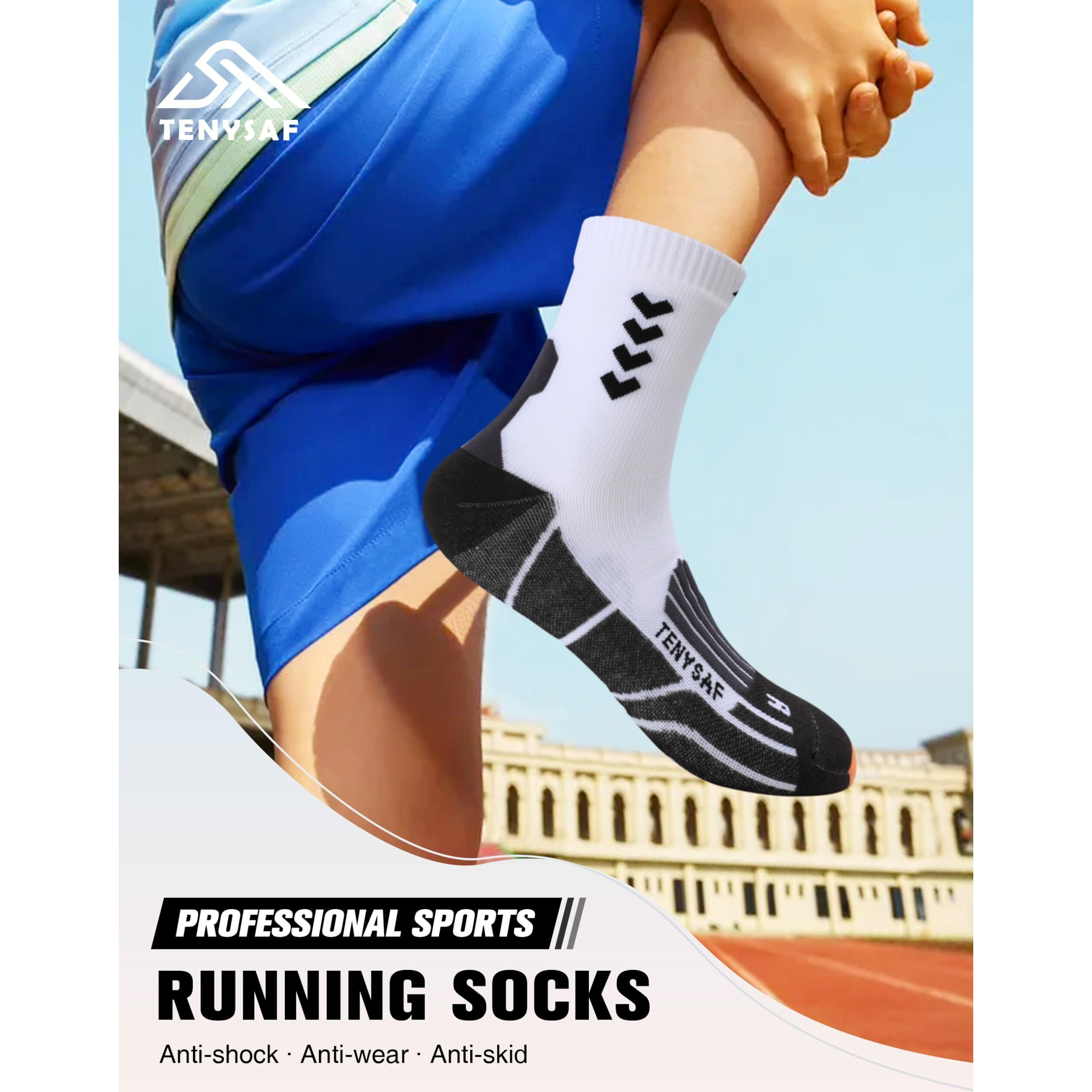 Tenysaf Compression Crew Running Socks Athletic Socks For Men Women With Cushion,3 Pairs Work Hiking Basketball Sport Socks