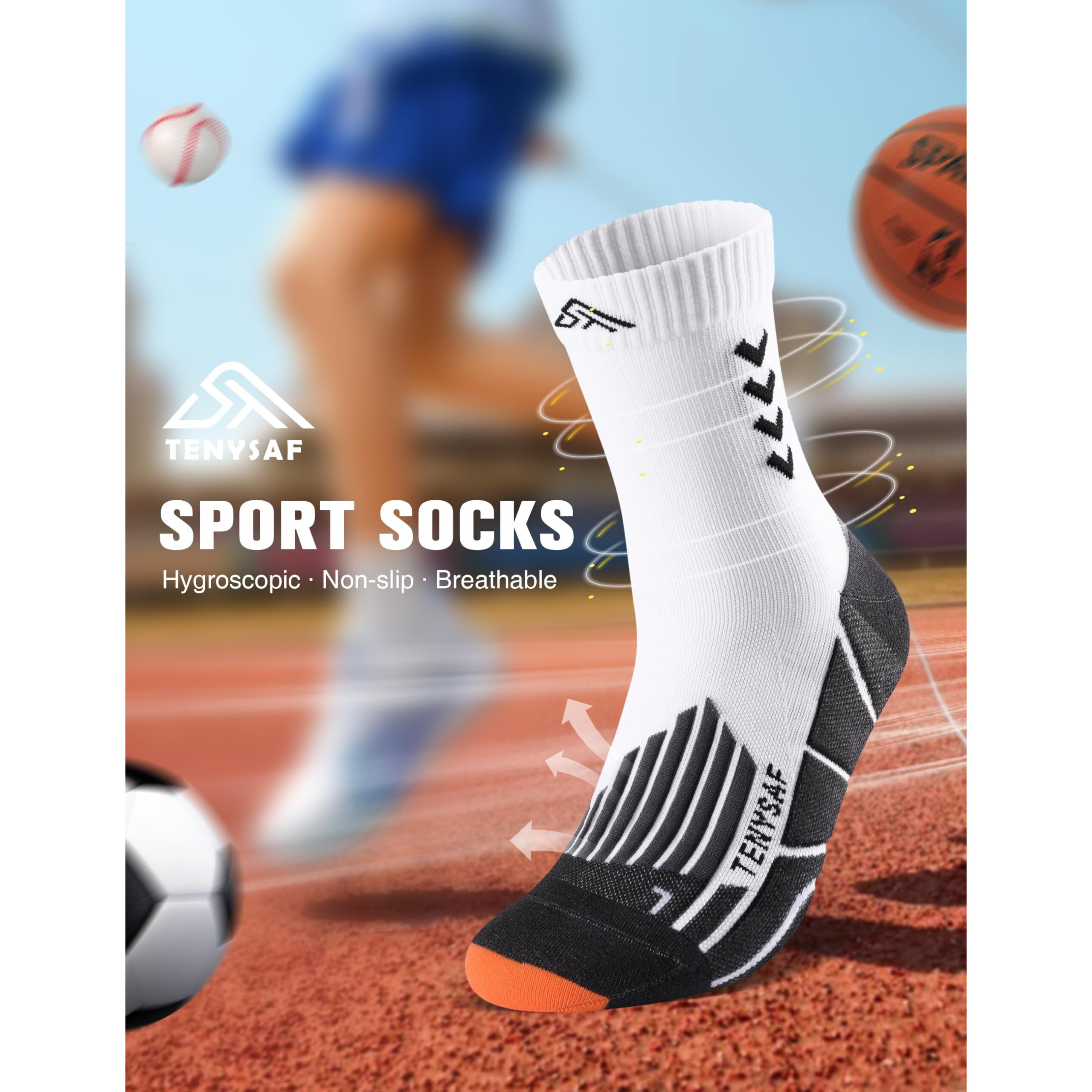 Tenysaf Compression Crew Running Socks Athletic Socks For Men Women With Cushion,3 Pairs Work Hiking Basketball Sport Socks