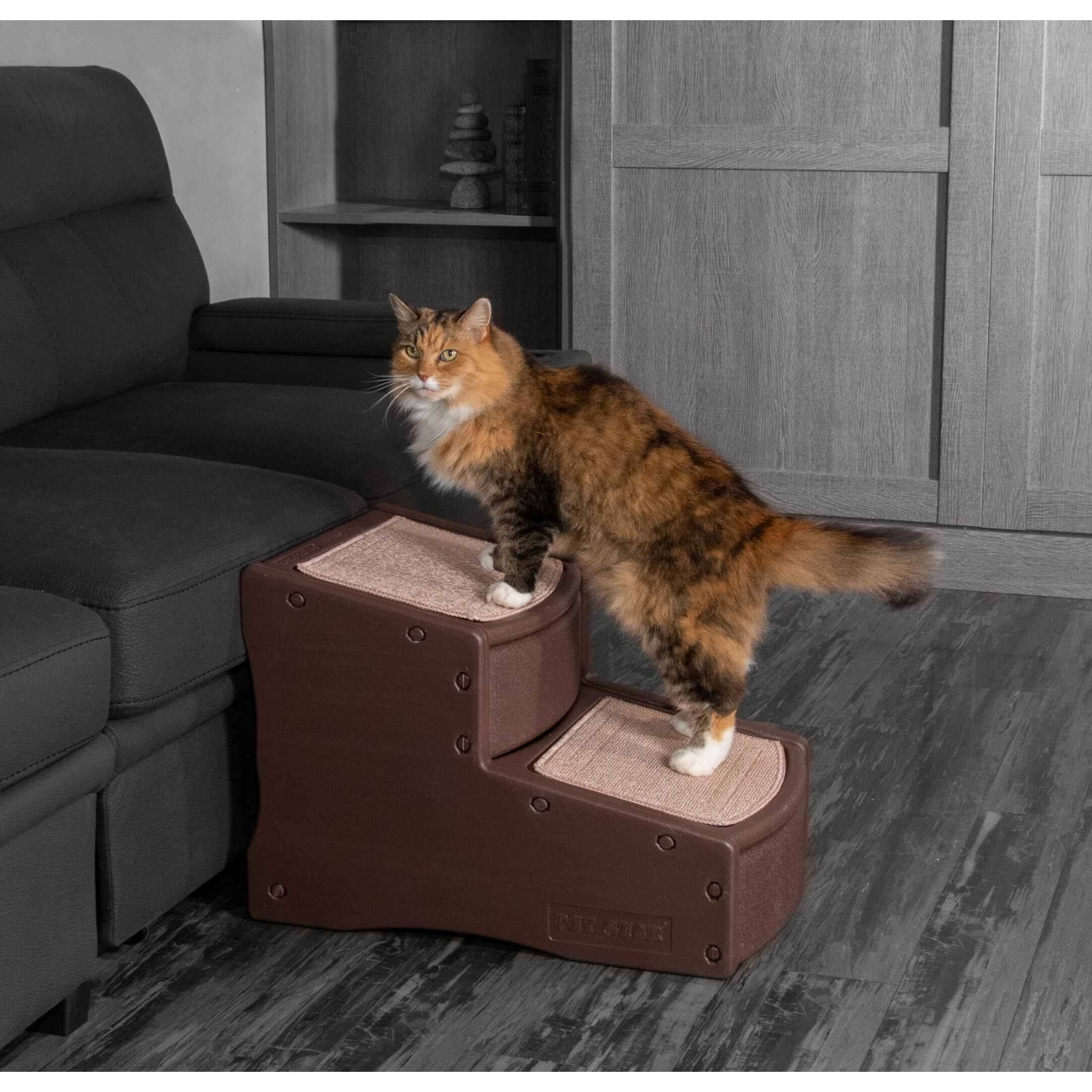 Pet Gear Easy Step Ii Pet Stairs, 2 Step For Cats/Dogs Up To 150 Pounds, Portable, Removable Washable Carpet Tread, No Tools Required, Espresso