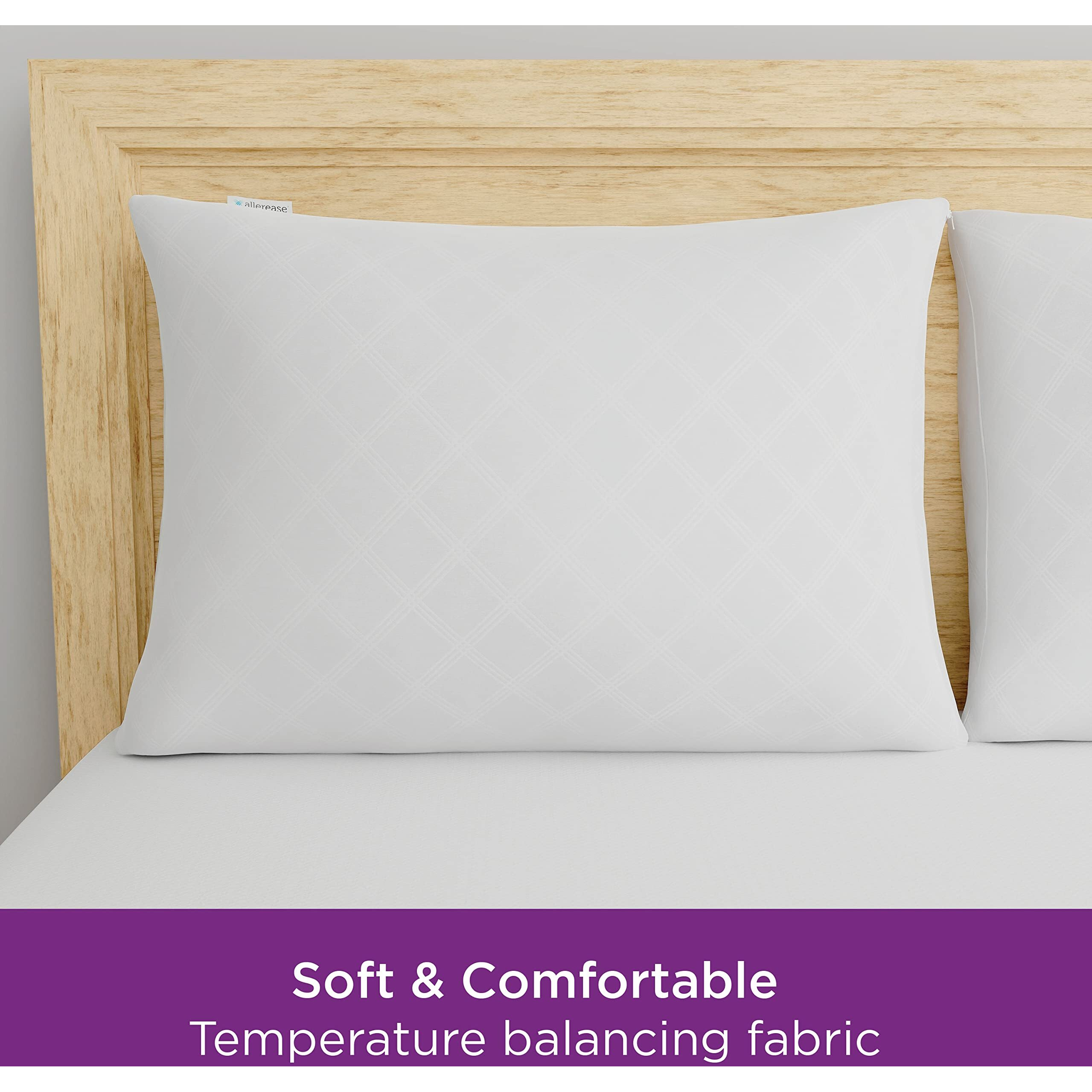 Set Of 2 Standard/Queen Allerease Pillow Protectors - Temperature Balancing, Allergist Recommended - Premium Breathable, Zippered Protectors