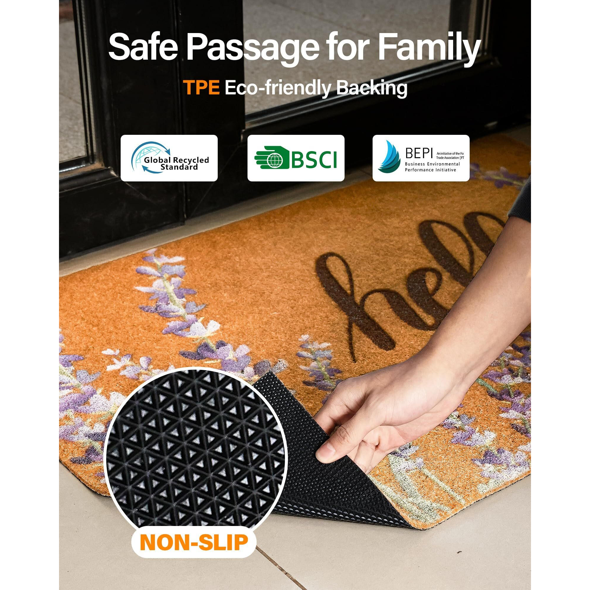Door Mat Welcome Outdoor Mat Artificial Coir Doormat For Outdoor Outside Indoor Entrance - Front Door Mat Non-Slip Backing Durable Fall Mat For Home Porch Entryway Floor (Hello Floral, 17"&quotX 30"")