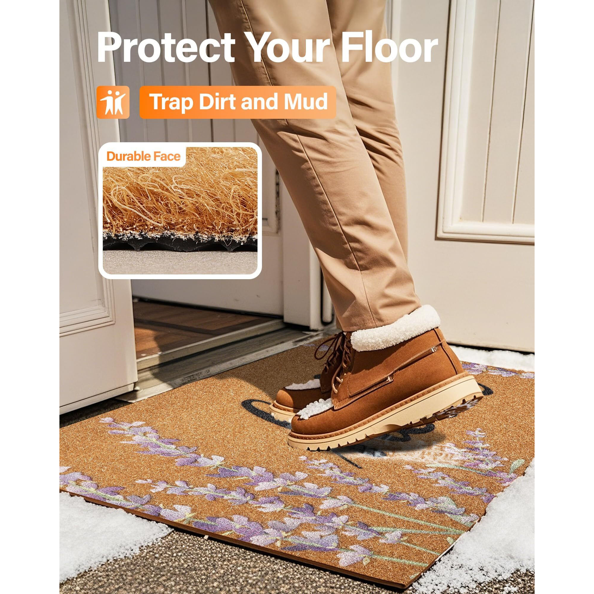 Door Mat Welcome Outdoor Mat Artificial Coir Doormat For Outdoor Outside Indoor Entrance - Front Door Mat Non-Slip Backing Durable Fall Mat For Home Porch Entryway Floor (Hello Floral, 17"&quotX 30"")