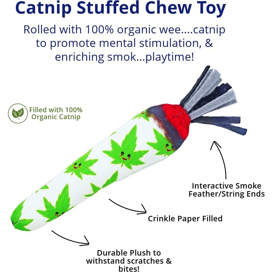Toygenics - Catnip Toys For Indoor Cats, Cat Toy For Cat Enrichment, Durable Catnip Cat Wand Toy W/String Ends, Cat Toys For Indoor Cats/Cat Birthday/Kitten Toys (Cartoon Doobie, Original)