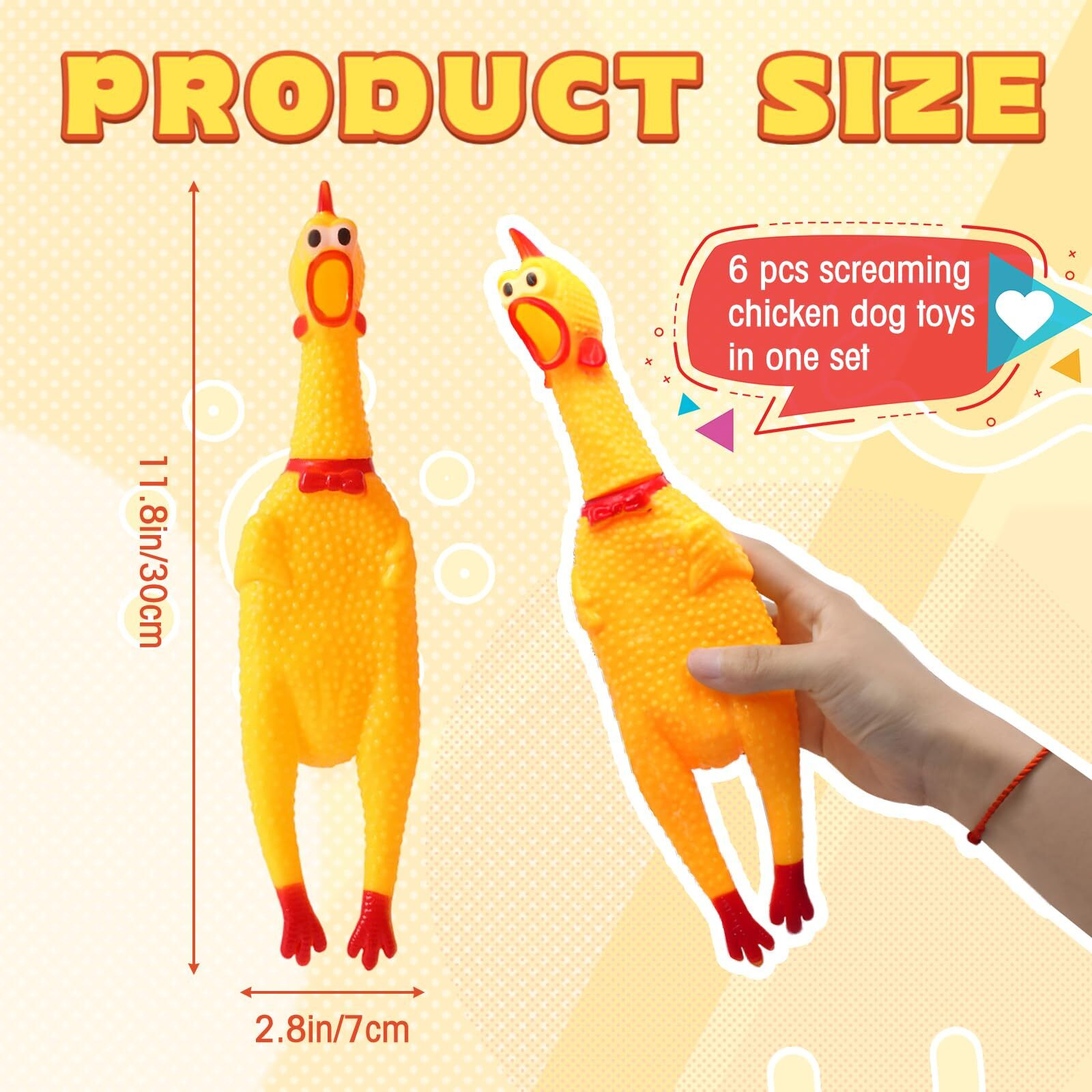 Zddaoole 6 Pcs Large Screaming Chicken Dog Toys,Yellow Rubber Chicken 12 Inch,Squeeze Squeaky And Screaming Chicken,Prank Novelty Toy For Kids Or Adults
